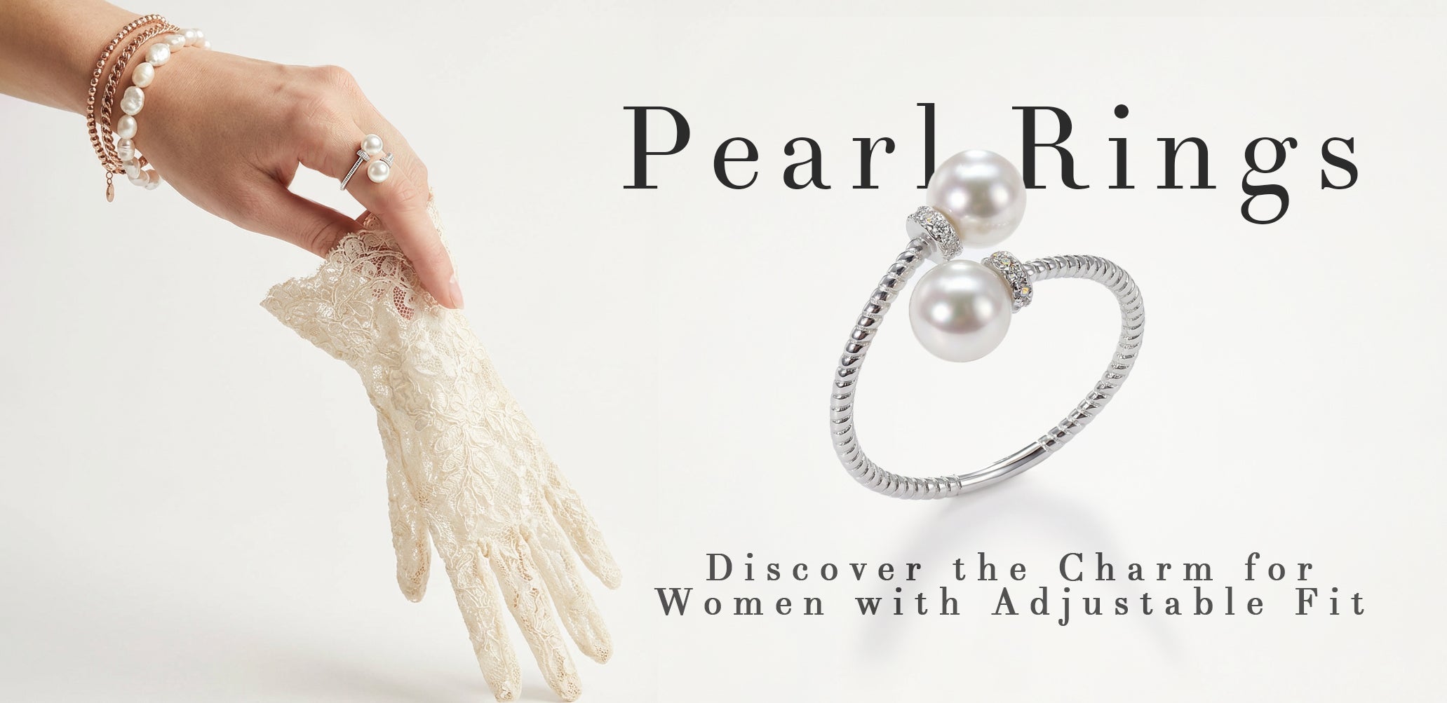 Versatile Pearl Engagement Rings Featuring Lightweight Adjustable Bands