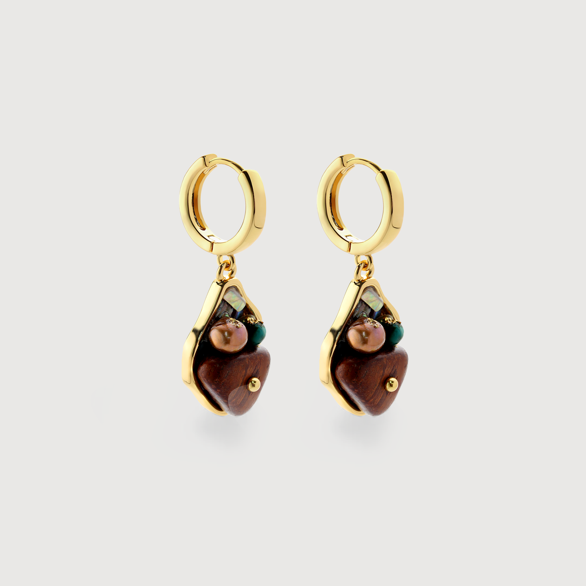 Pearl Wood Drop Hoops