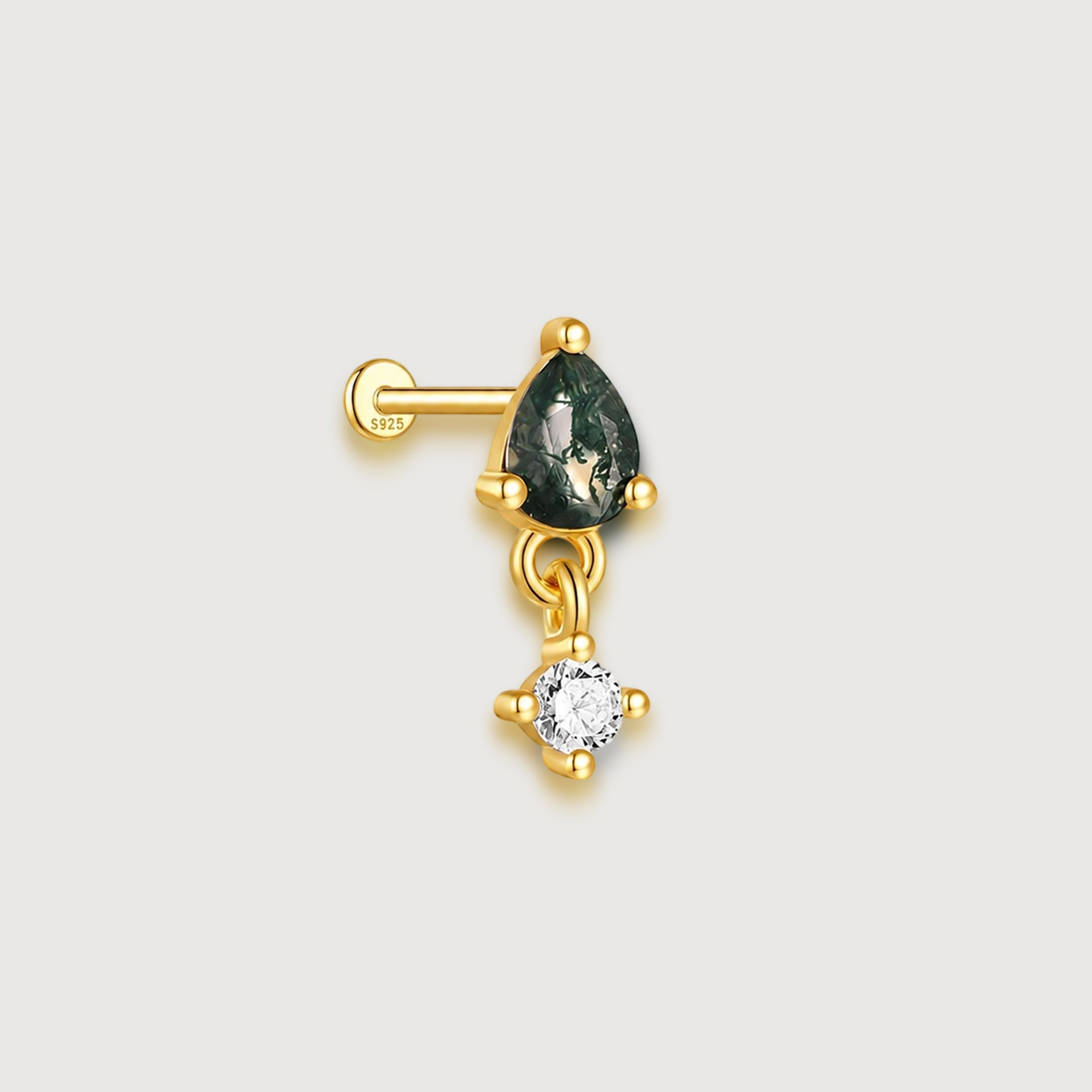 Moss Agate Drop Studs