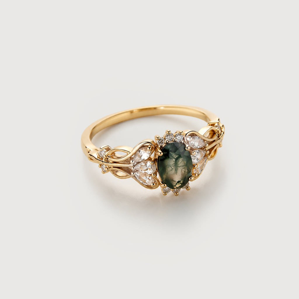 Moss Agate Halo Ring