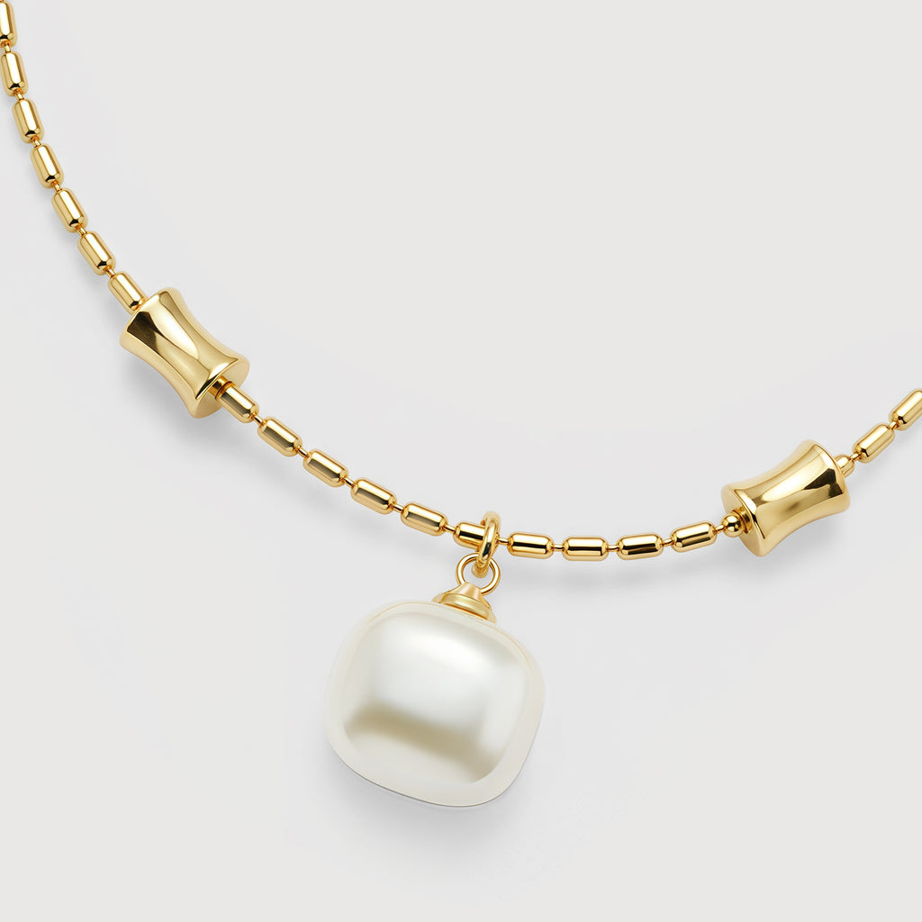 Golden Pearl Charm Necklace