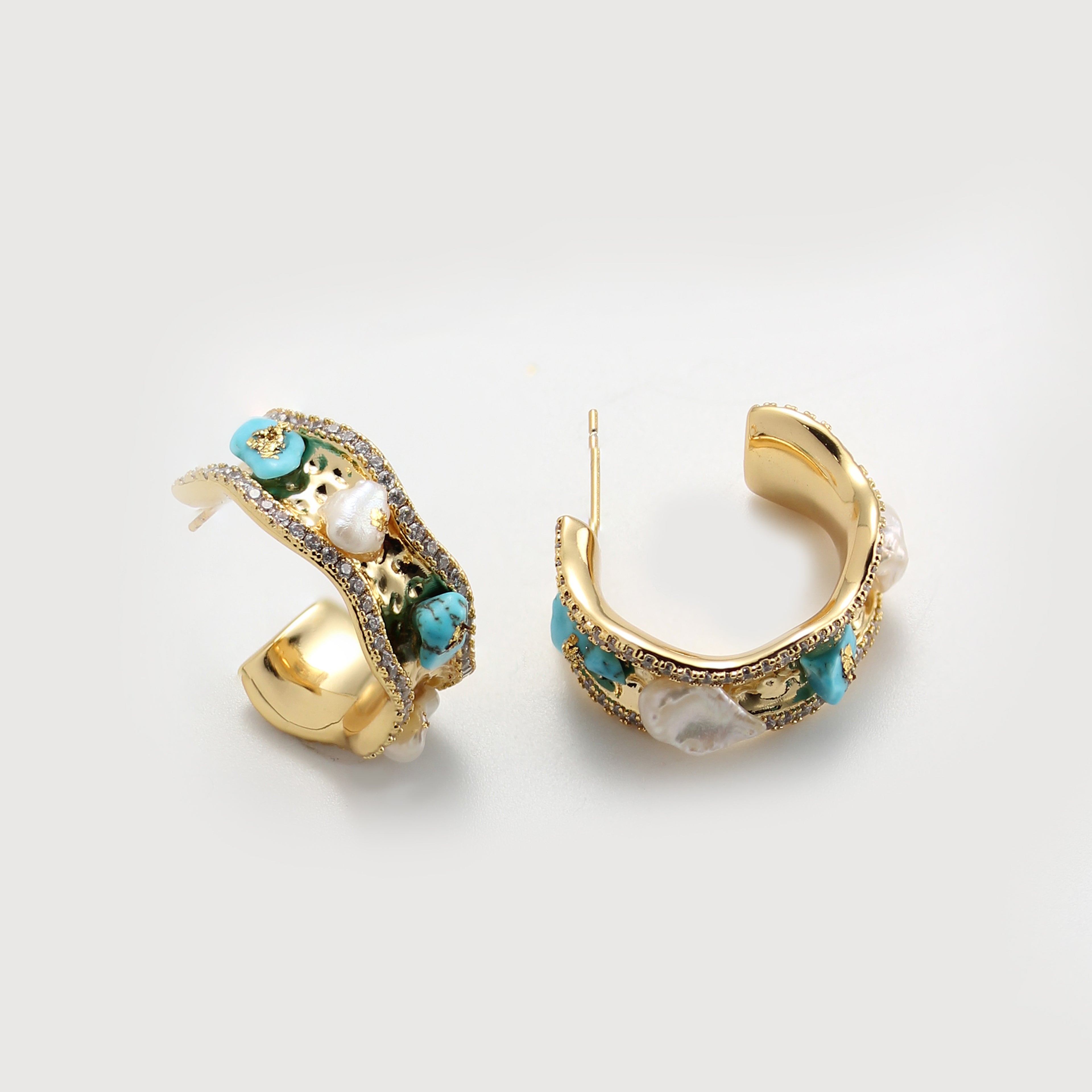 Azure Pearl Hoop Earrings