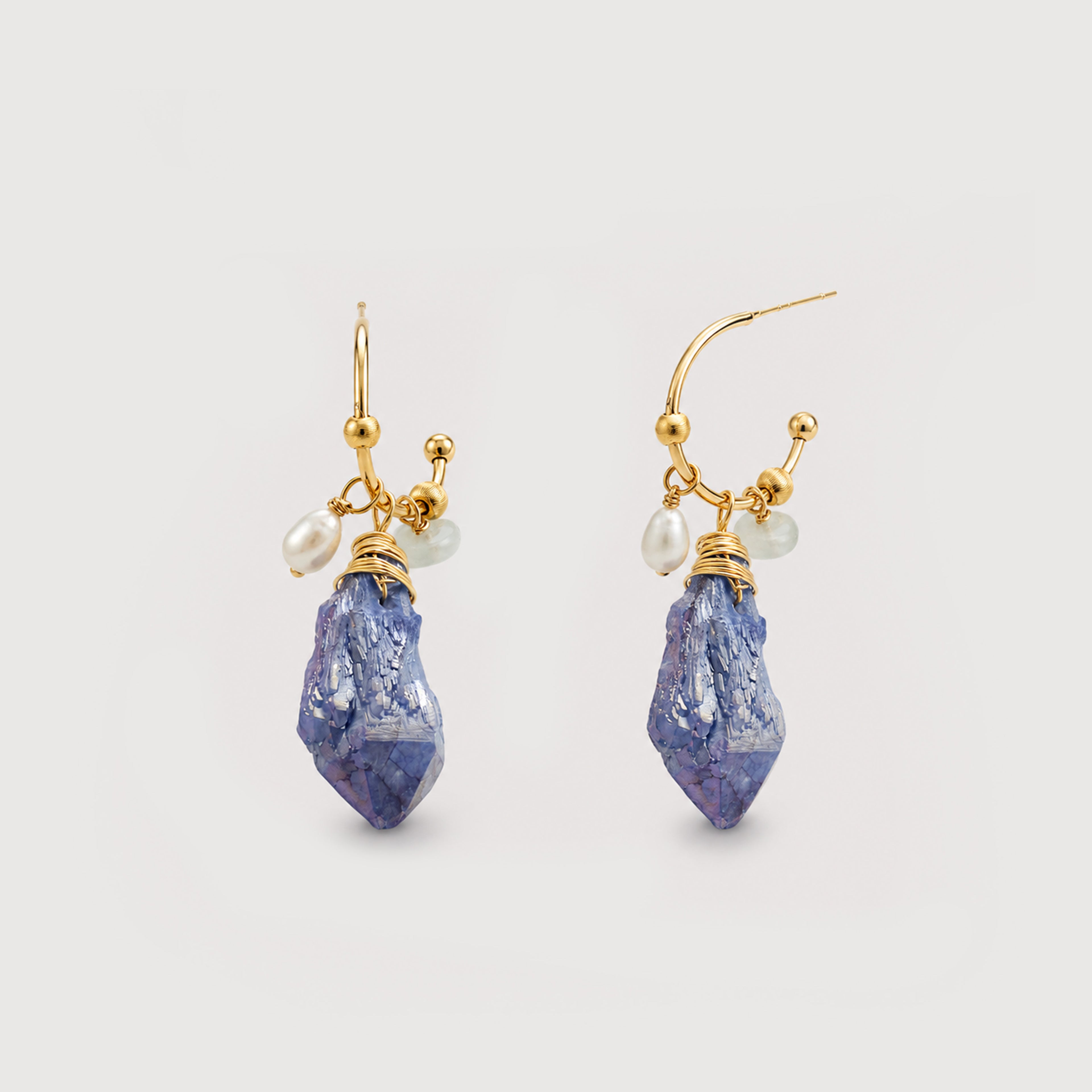 Gold Kyanite Pearl Studs