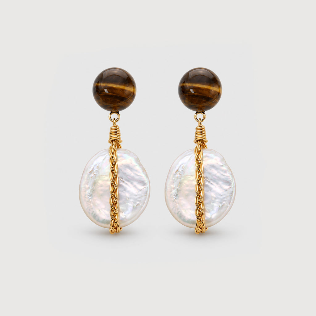 Tiger Pearl Drop Earrings
