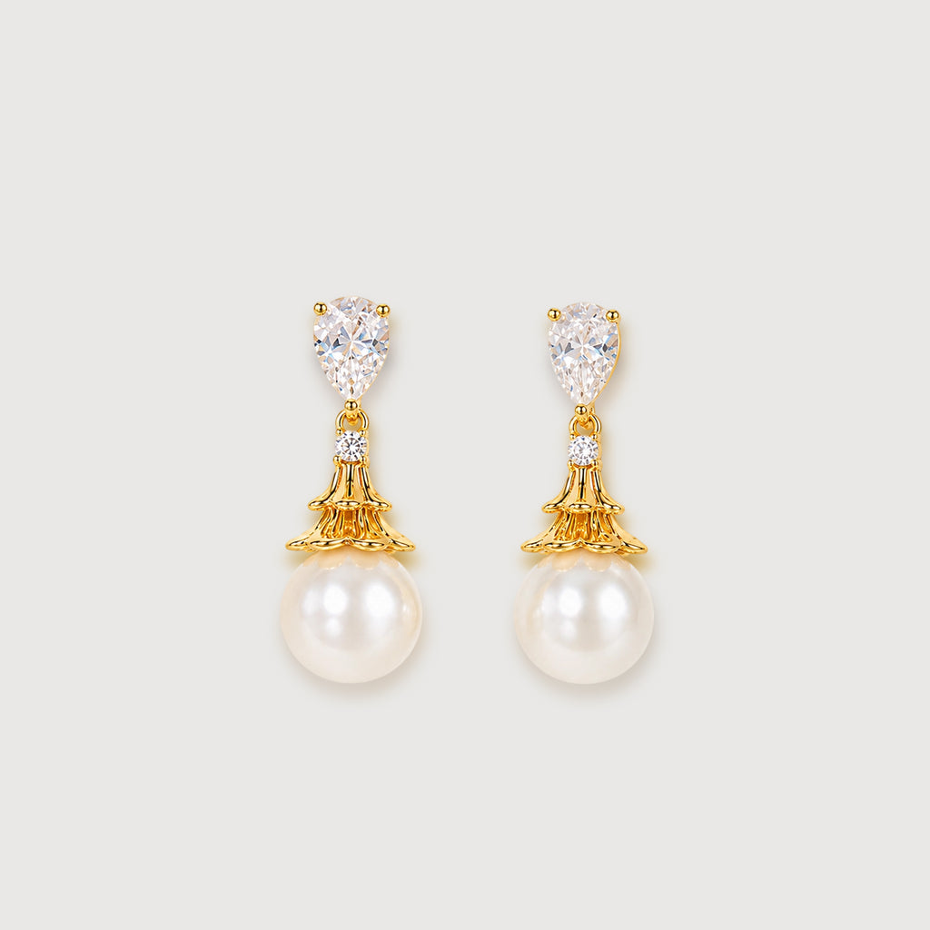 Pearl Zircon Drop Earrings
