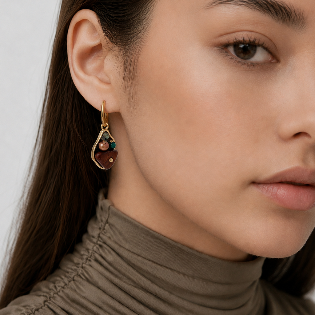Pearl Wood Drop Hoops
