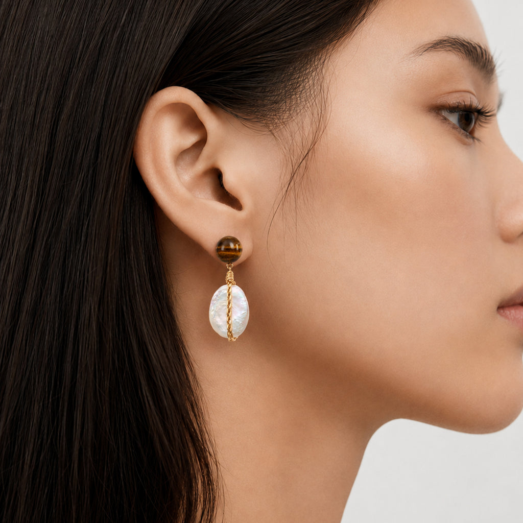 Tiger Pearl Drop Earrings