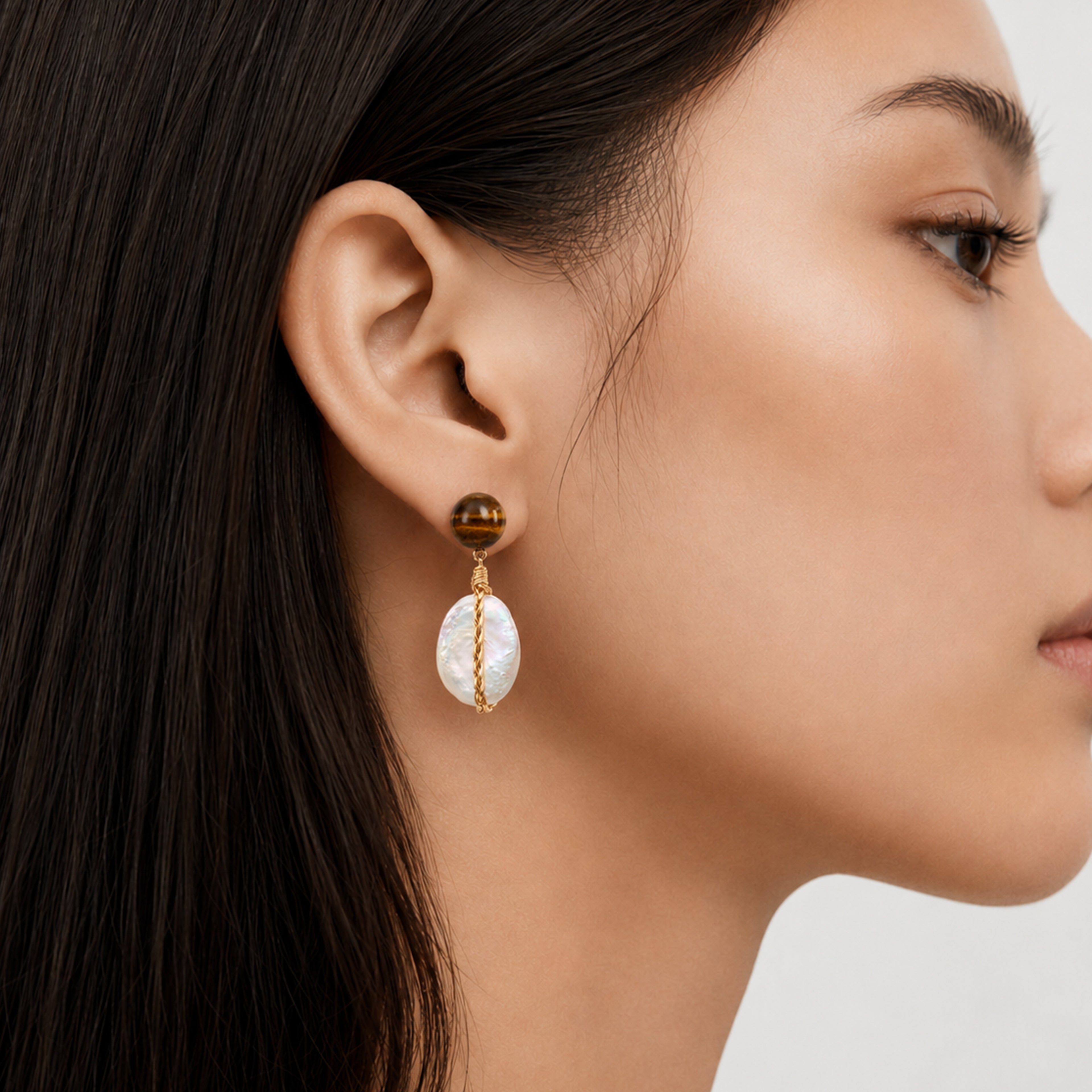 Tiger Pearl Drop Earrings