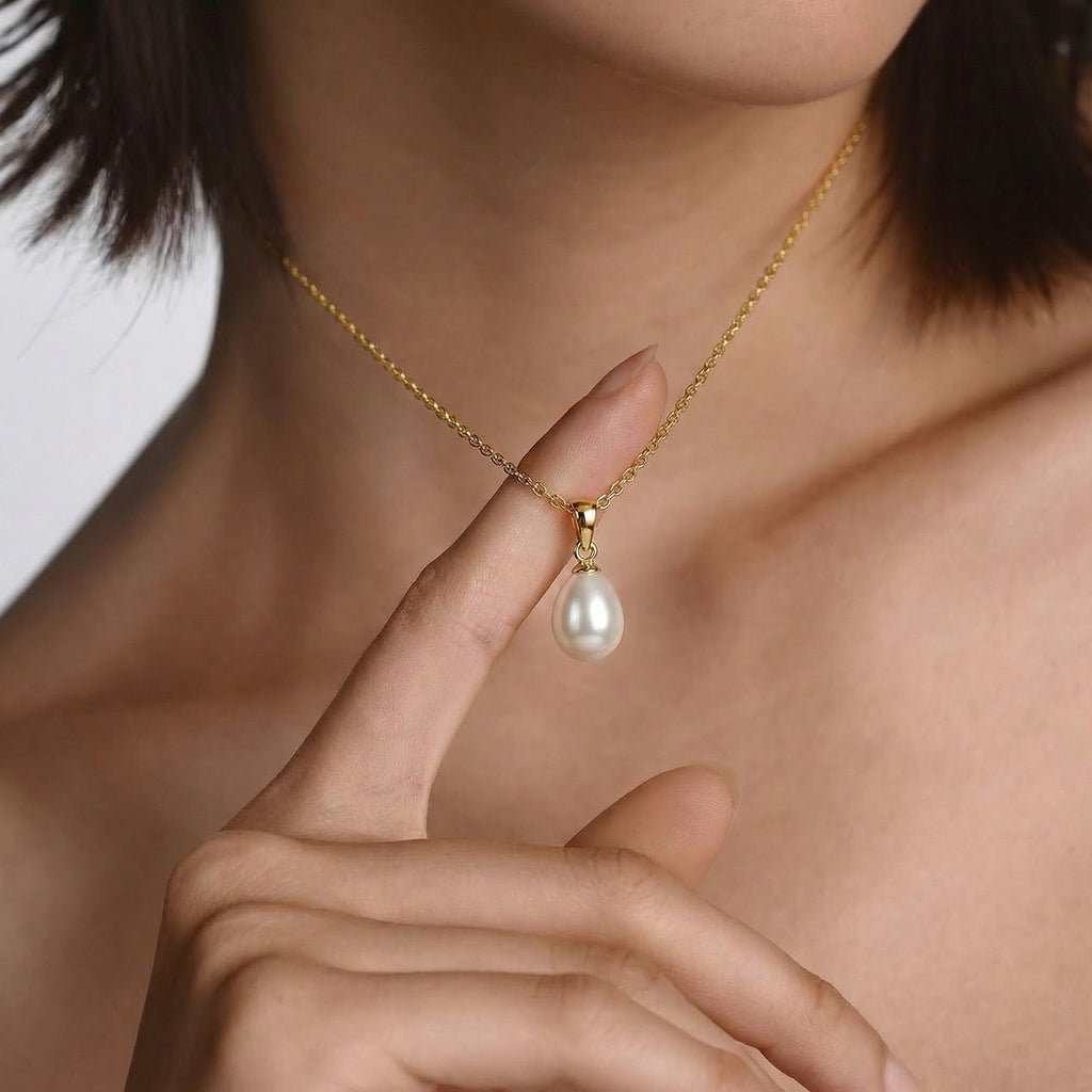 Gold Pearl Drop Necklace
