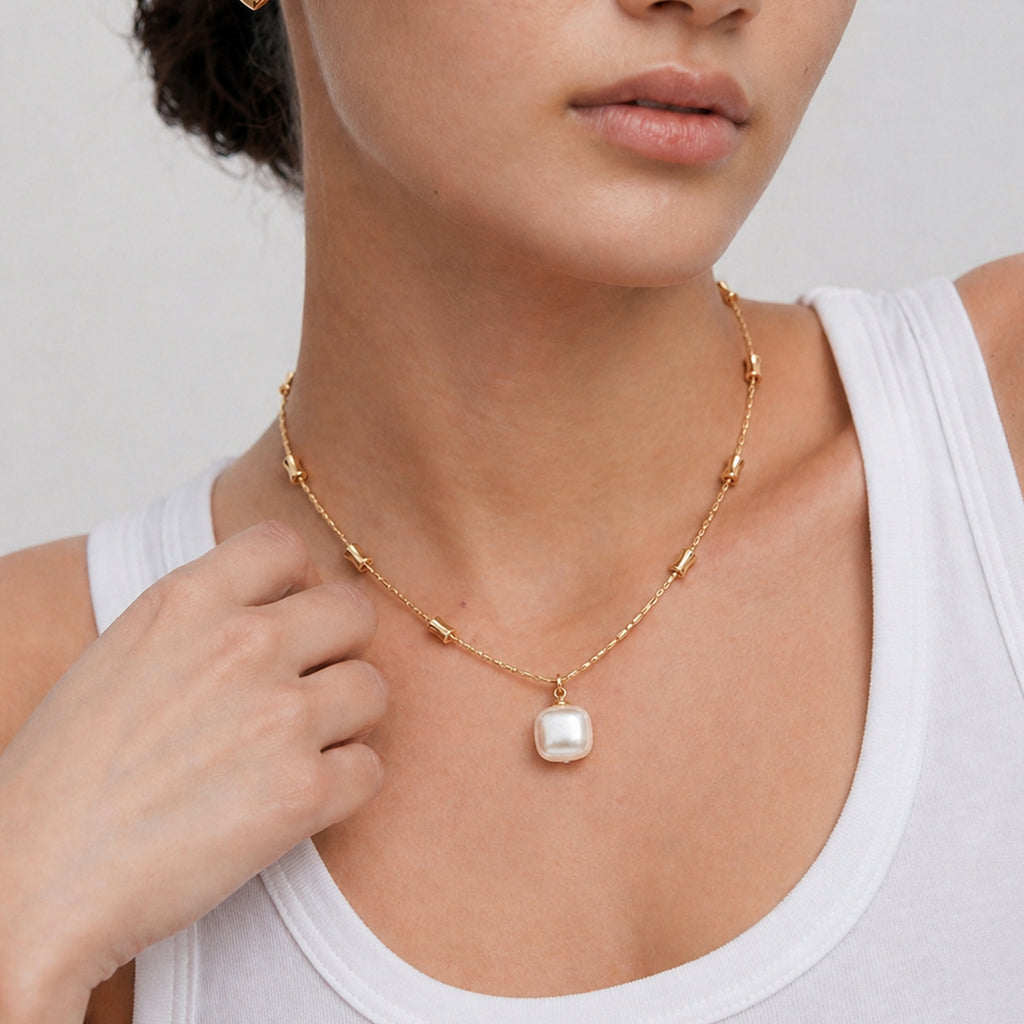 Golden Pearl Charm Necklace