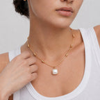 Golden Pearl Charm Necklace