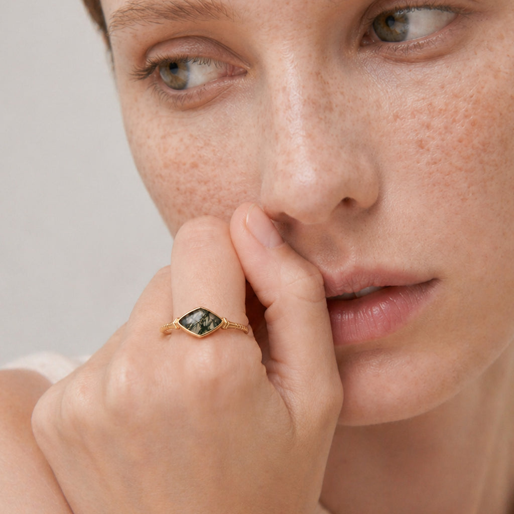 Moss Agate Gold Ring