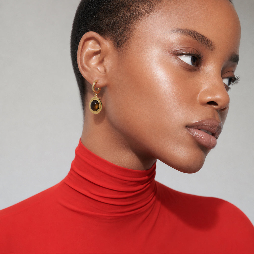 Tiger Eye Drop Hoops