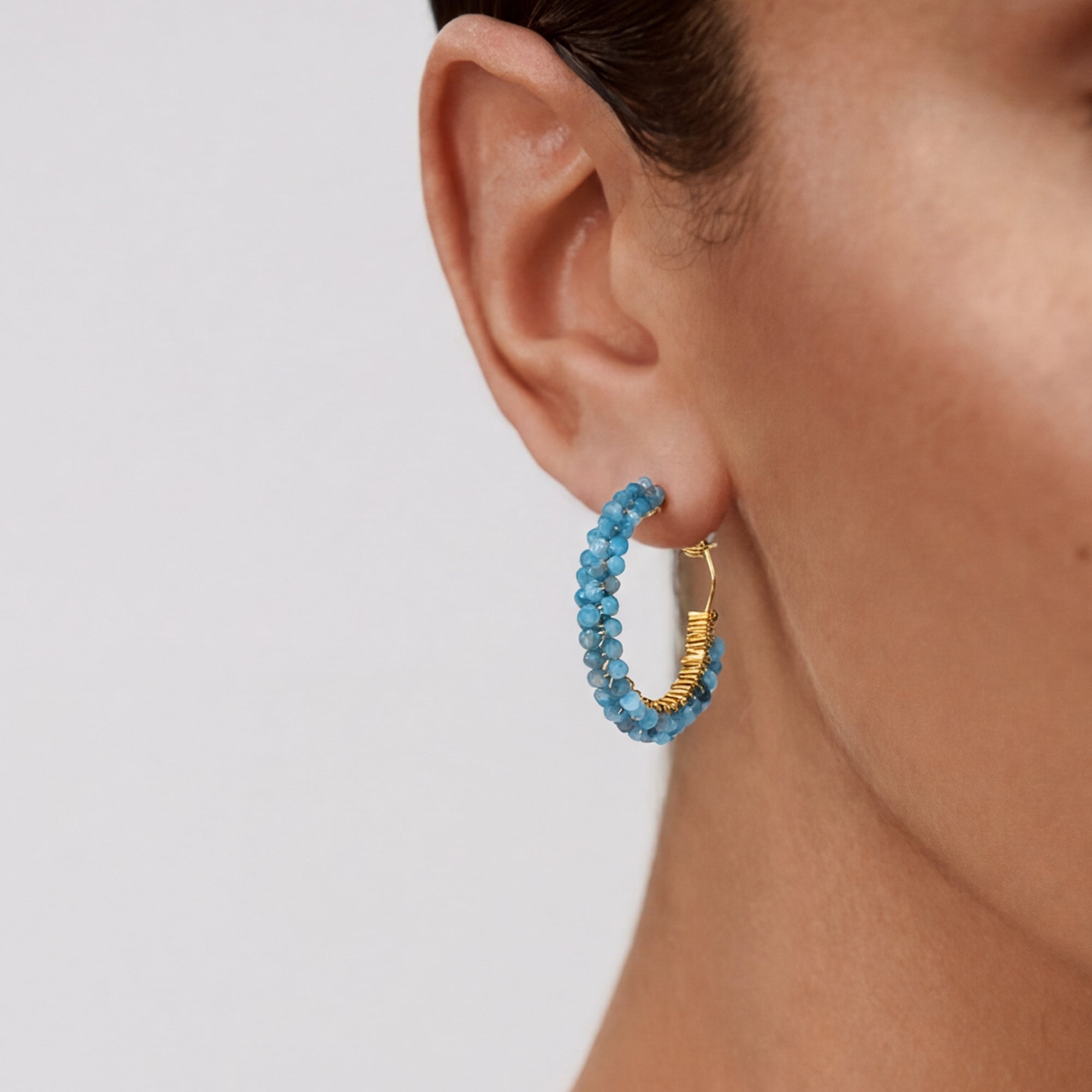 Blue Agate Hoop Earrings