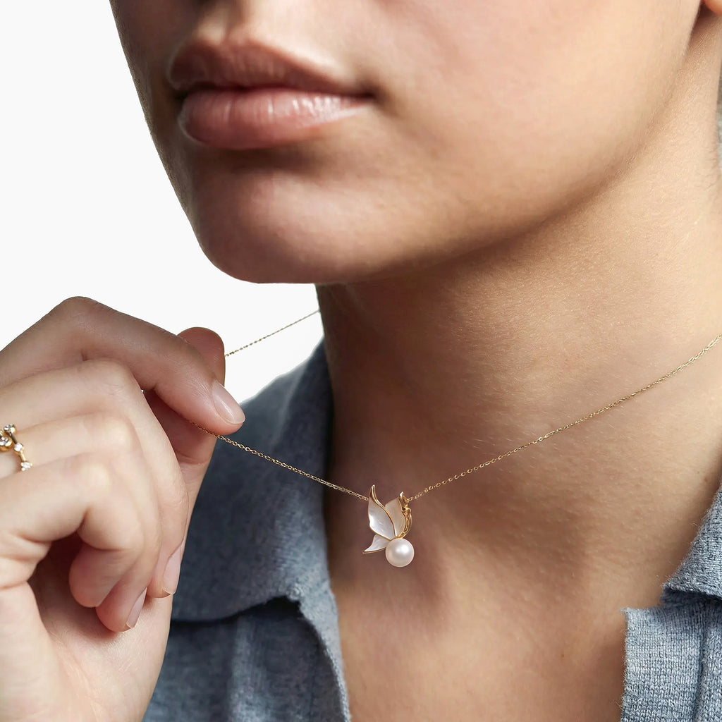 Golden Butterfly Pearl Necklace
