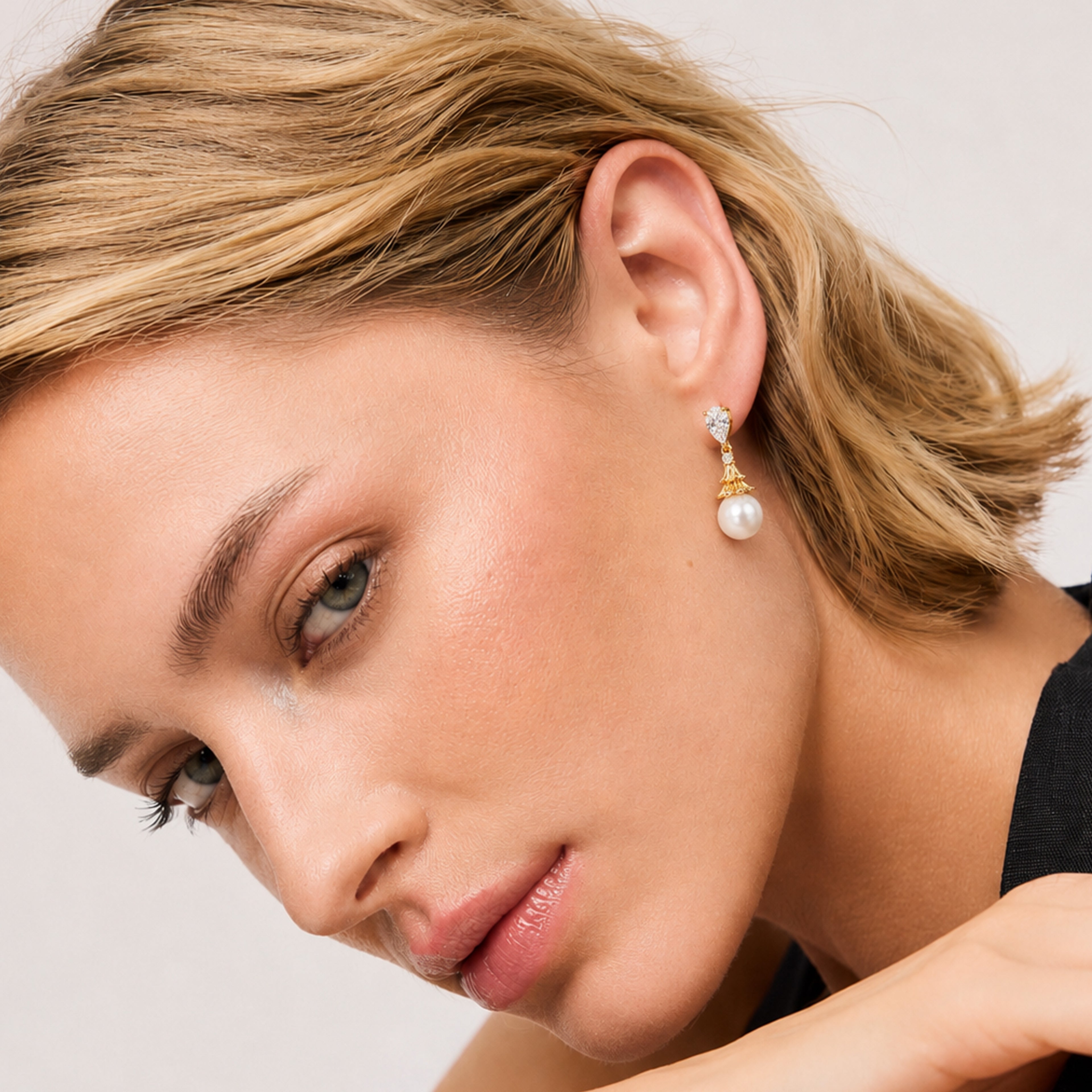 Pearl Zircon Drop Earrings