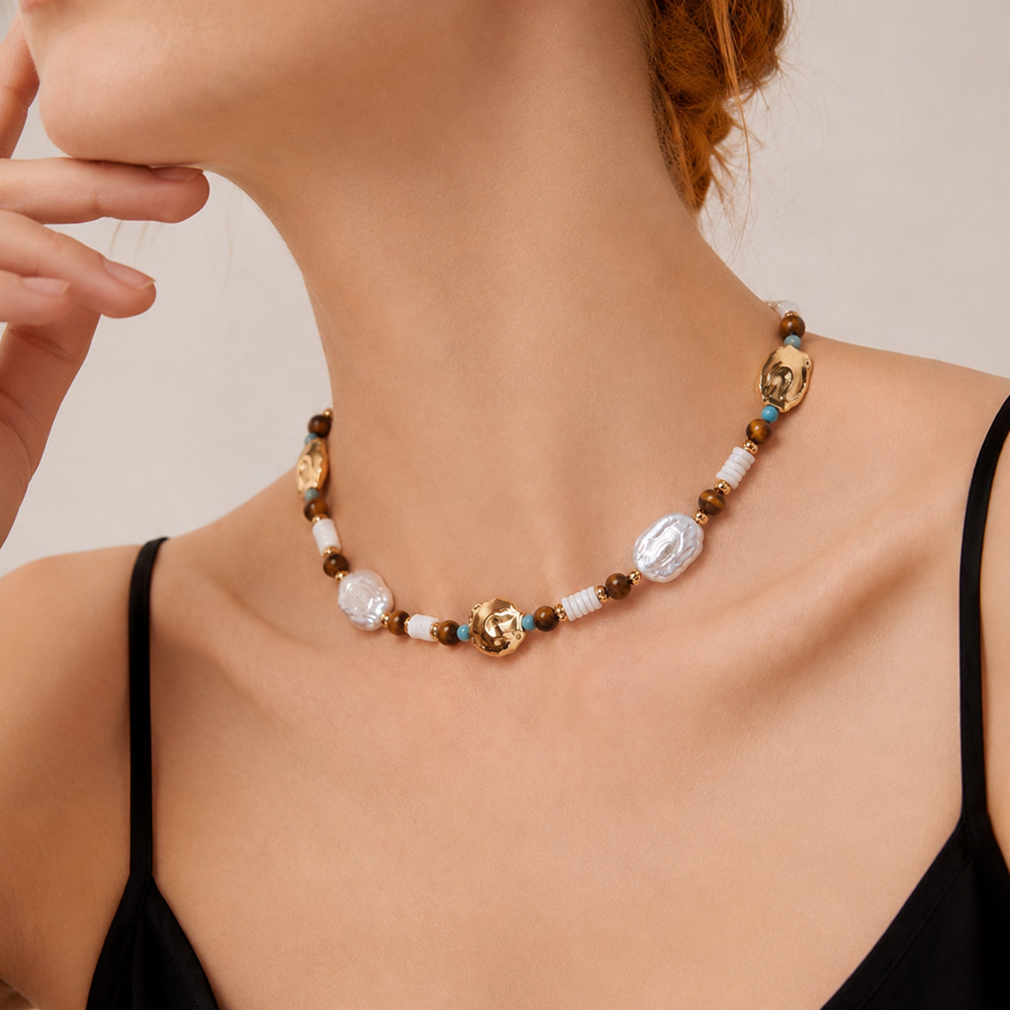 Gold Baroque Pearl Necklace