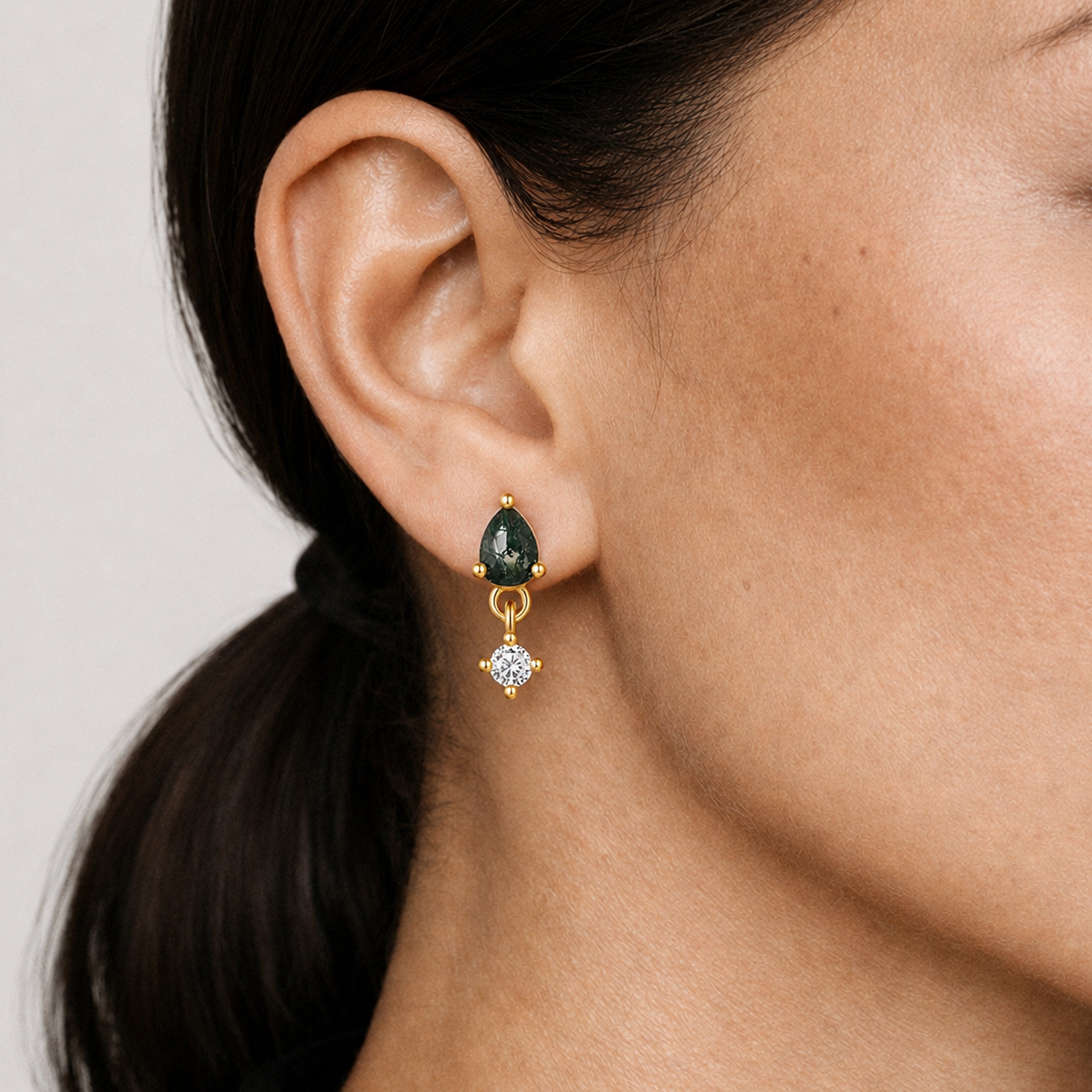 Moss Agate Drop Studs