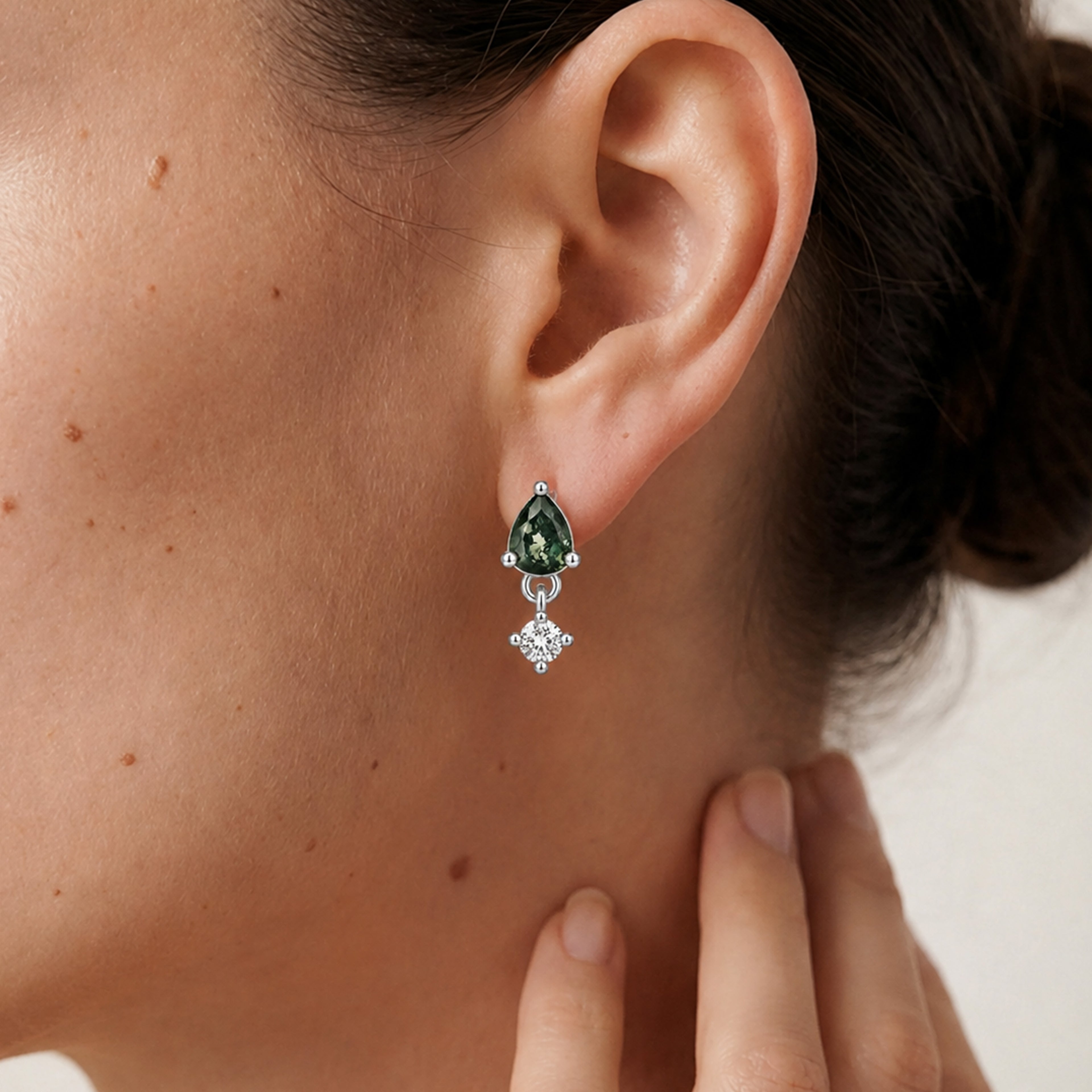 Moss Agate Drop Studs