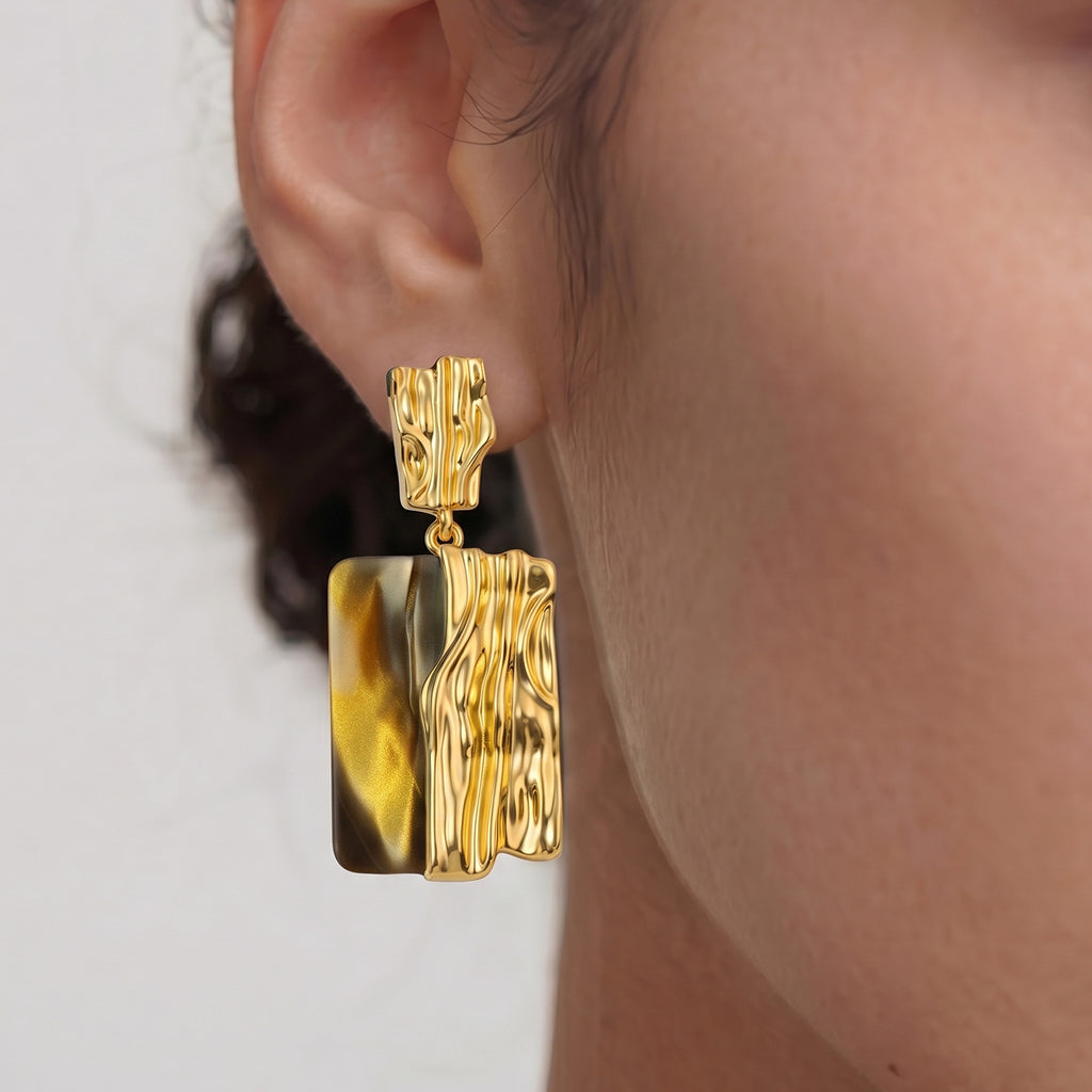 Marble Gold Drop Earrings