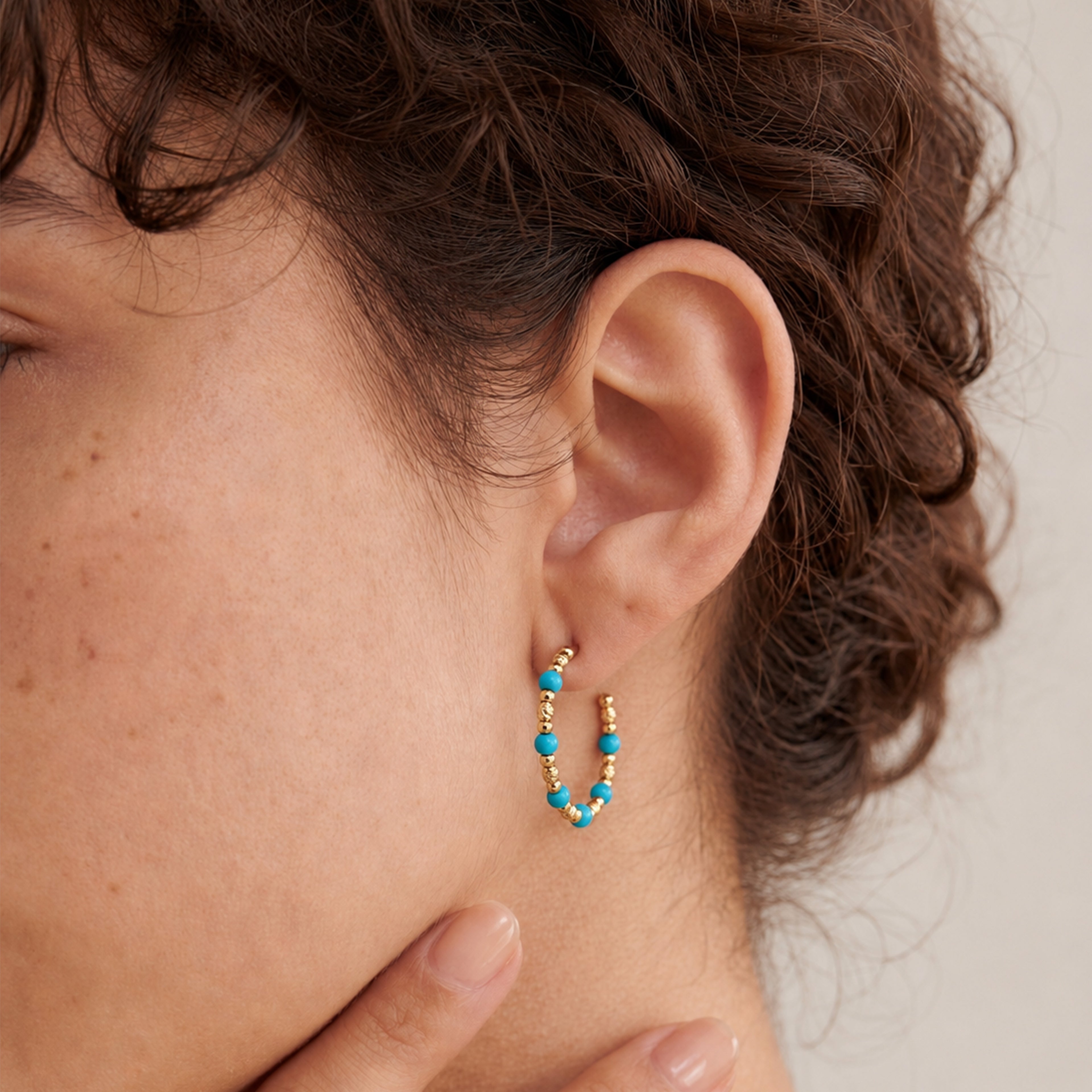 Turquoise Beaded Hoops