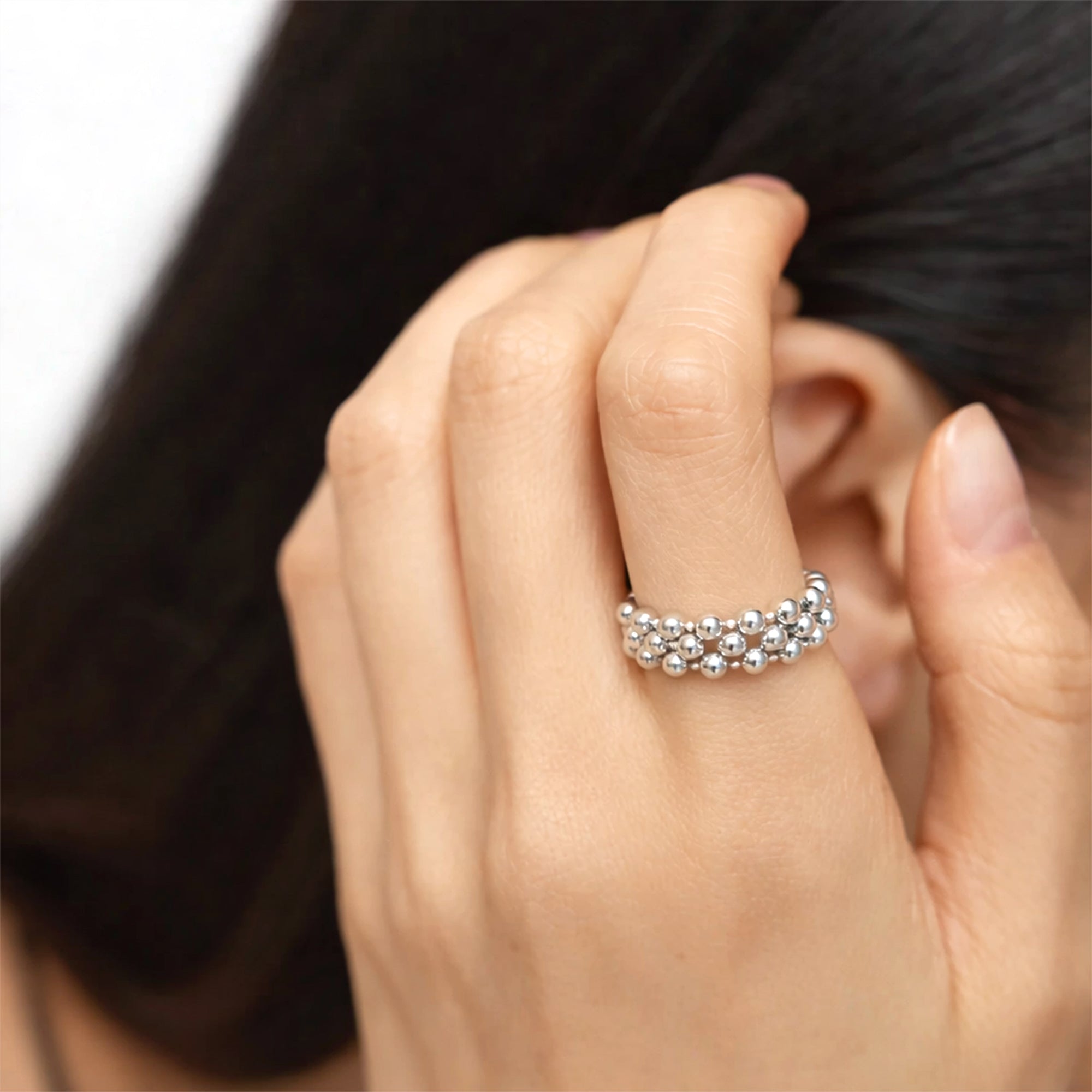 Silver Bead Open Ring