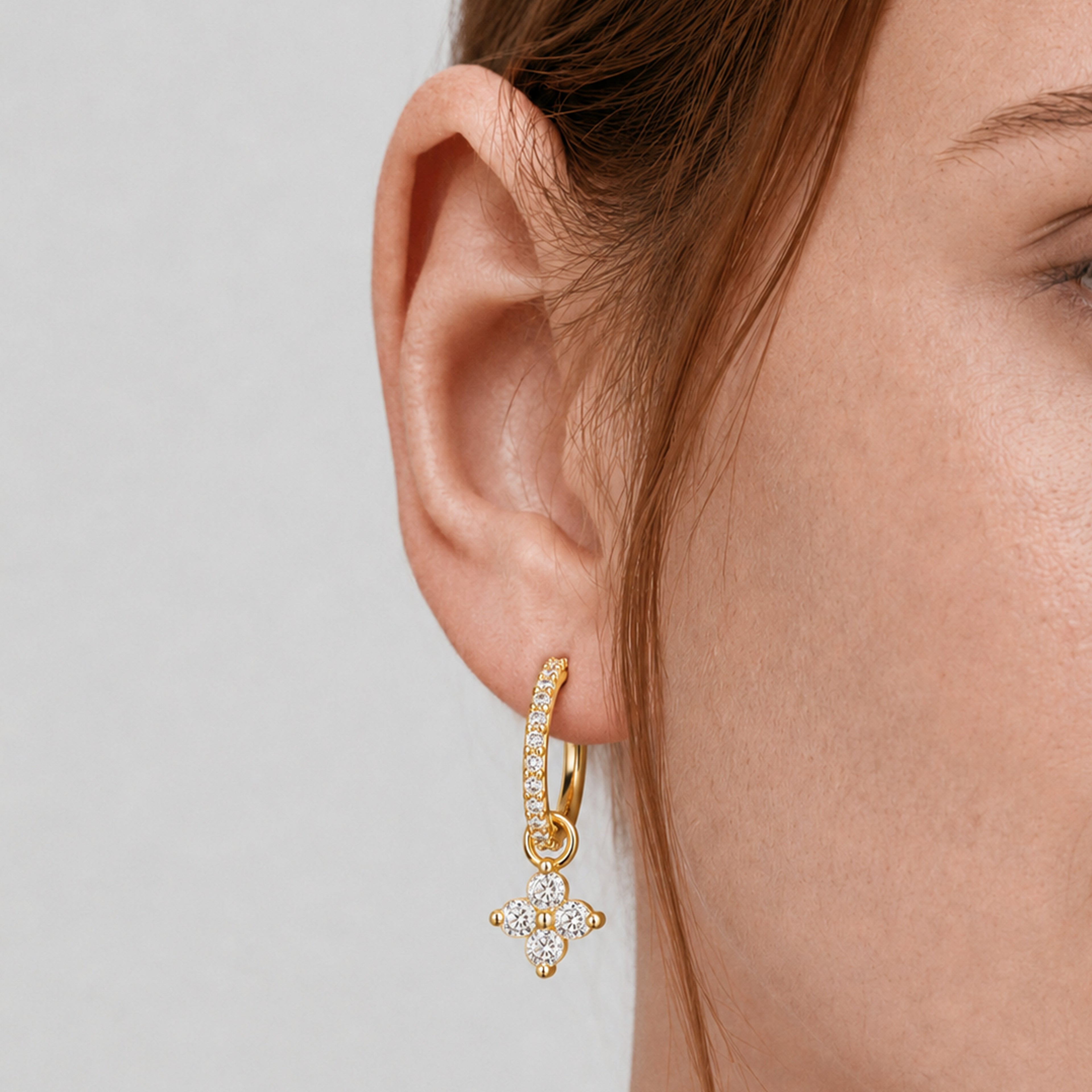 Zircon Clover Huggie Earrings