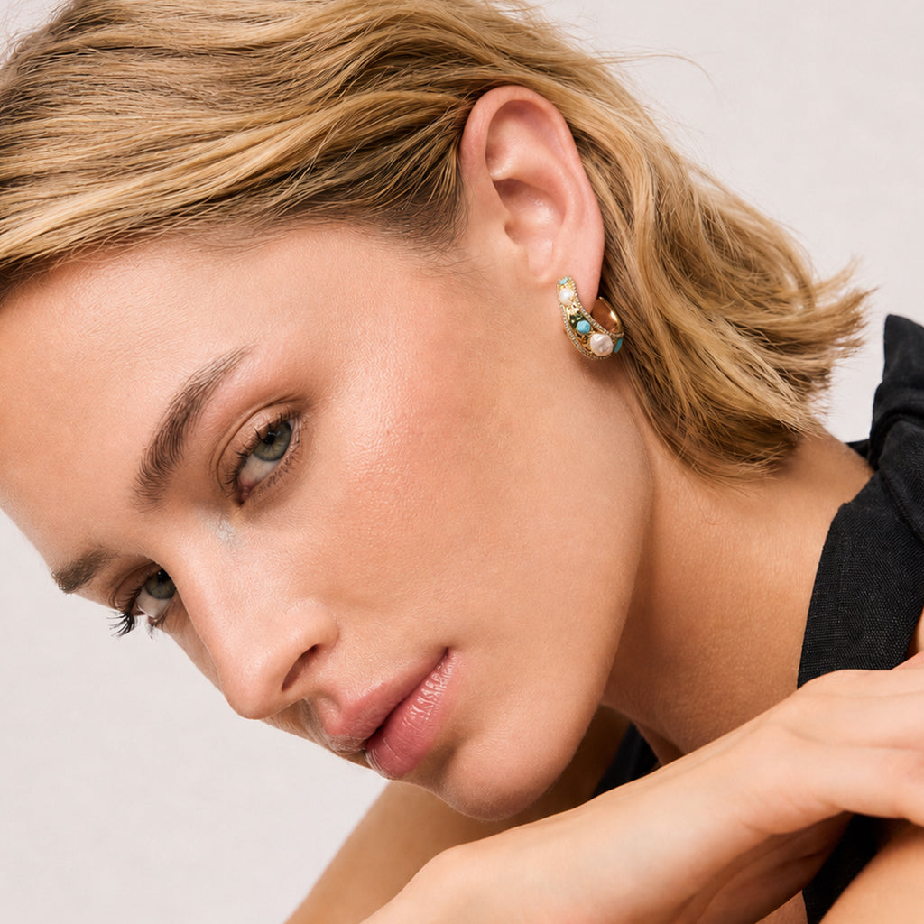 Azure Pearl Hoop Earrings