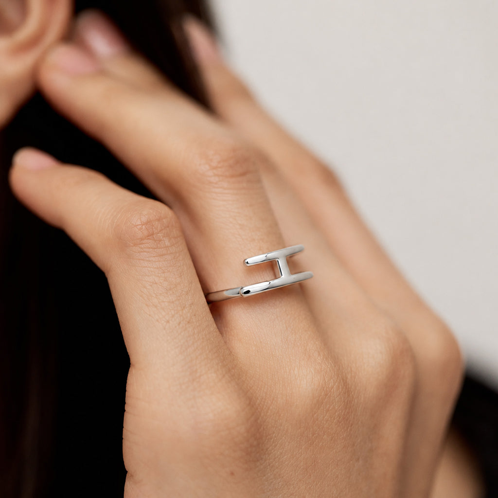 Silver H Open Ring
