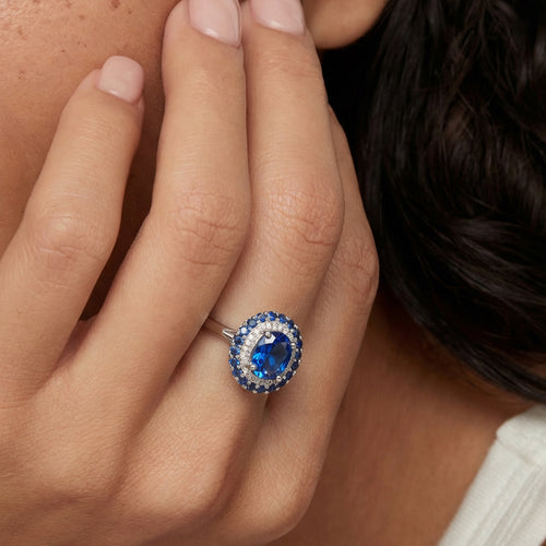 Blue Zircon Halo Ring