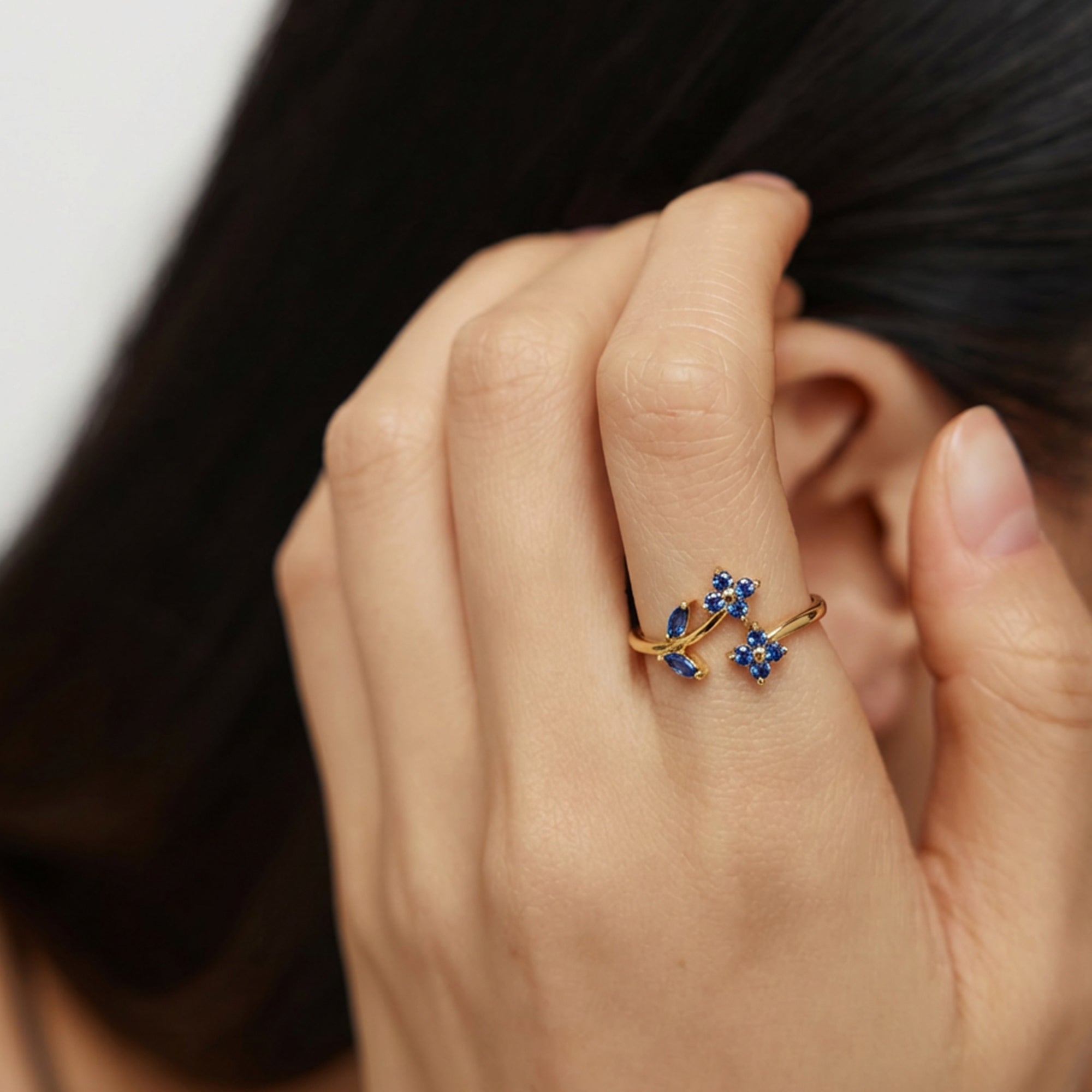 Blue Zirconia Floral Ring