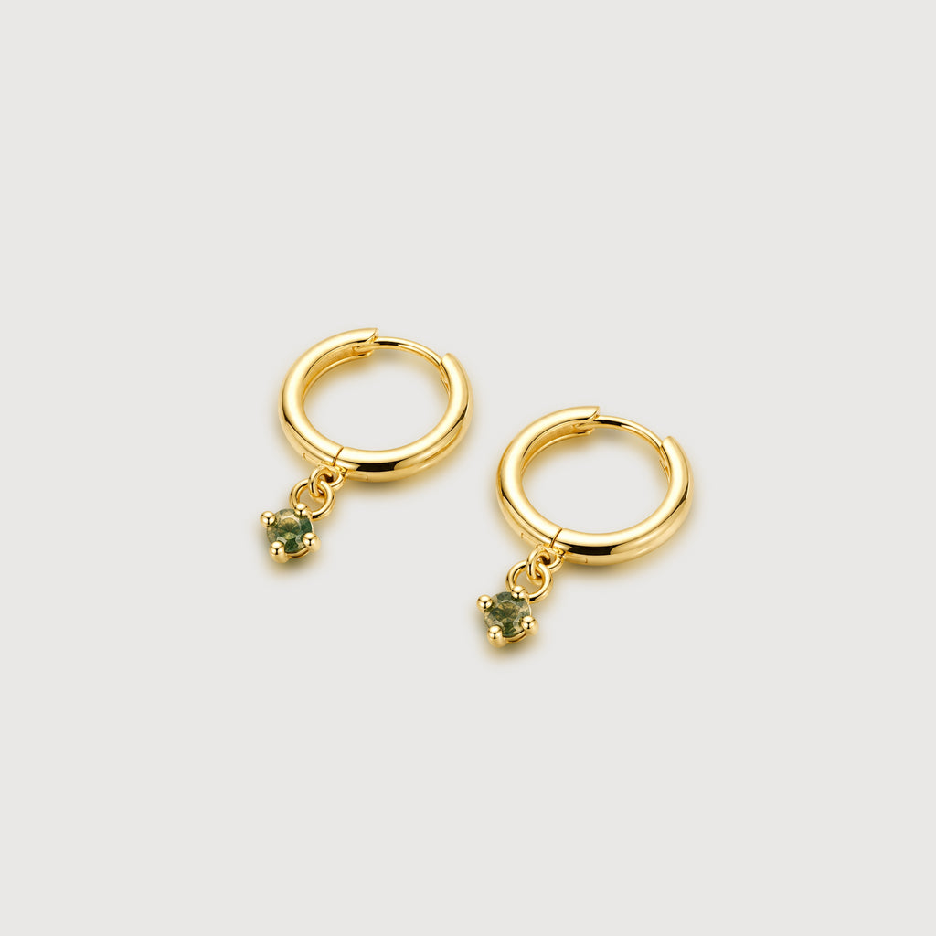 Moss Agate Huggie Earrings