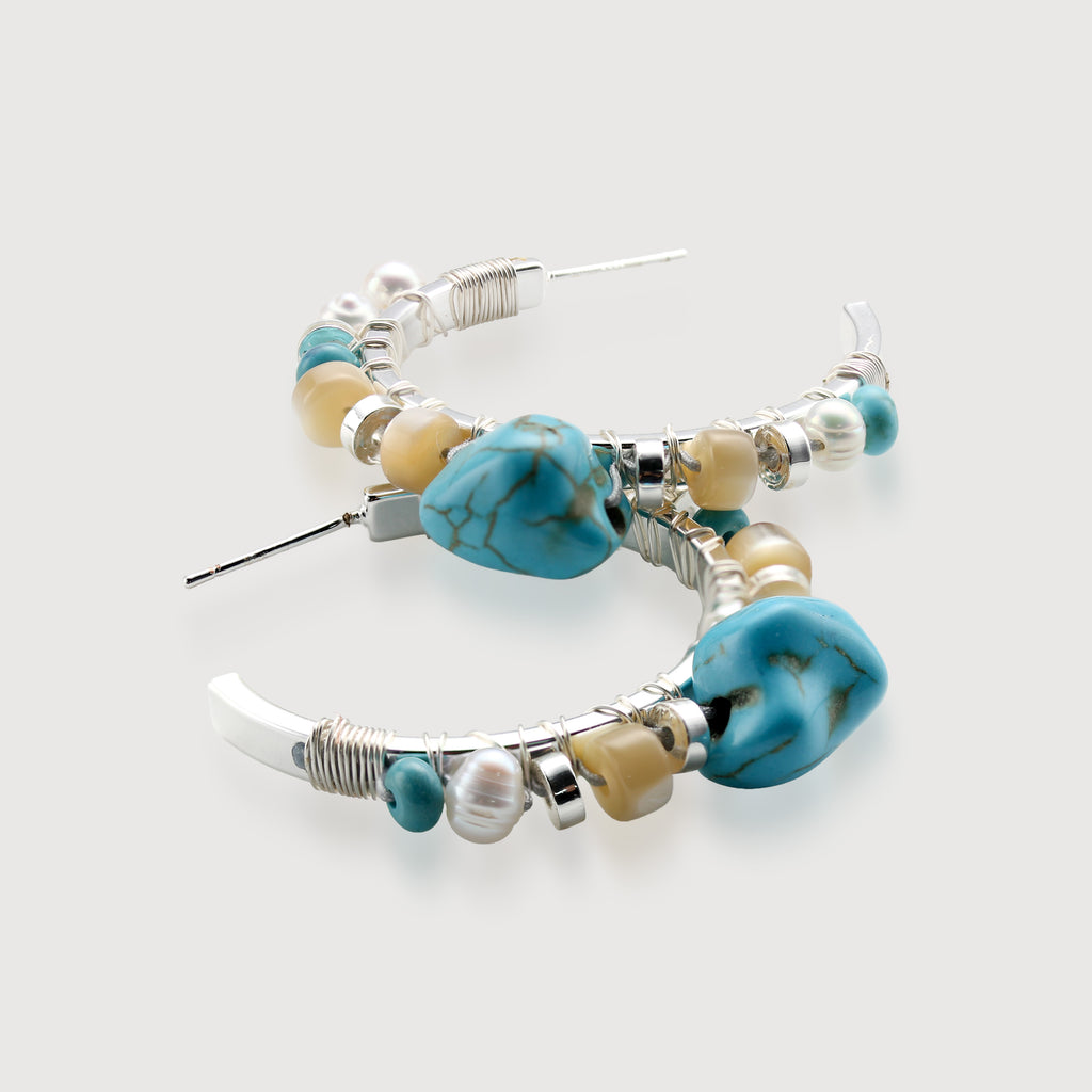 Turquoise Pearl Hoops