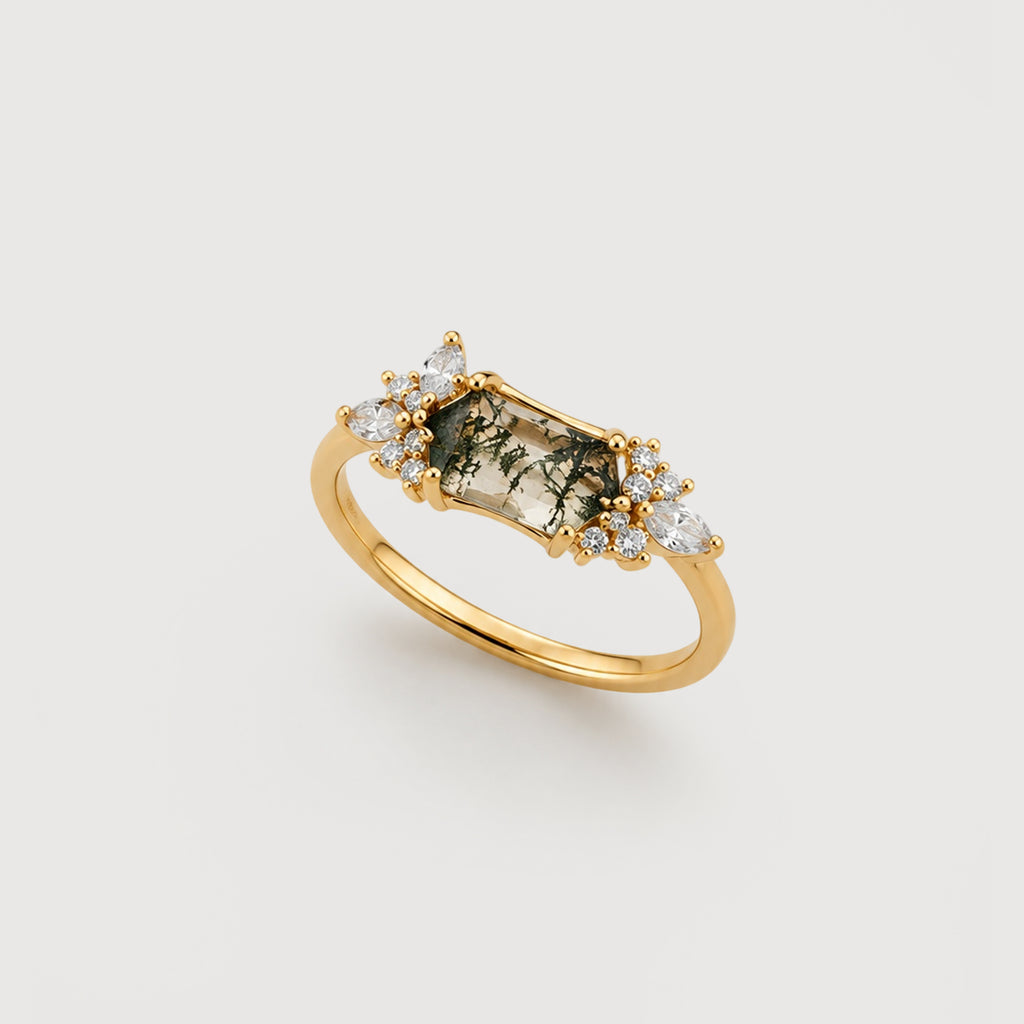 Green Moss Agate Gold Ring