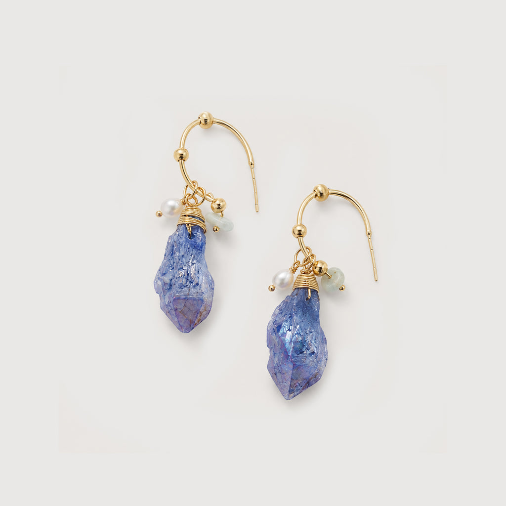 Gold Kyanite Pearl Studs