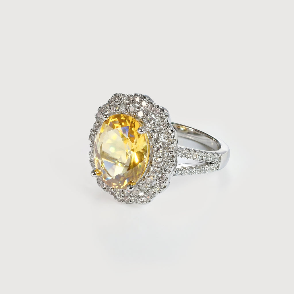 Yellow Zircon Halo Ring
