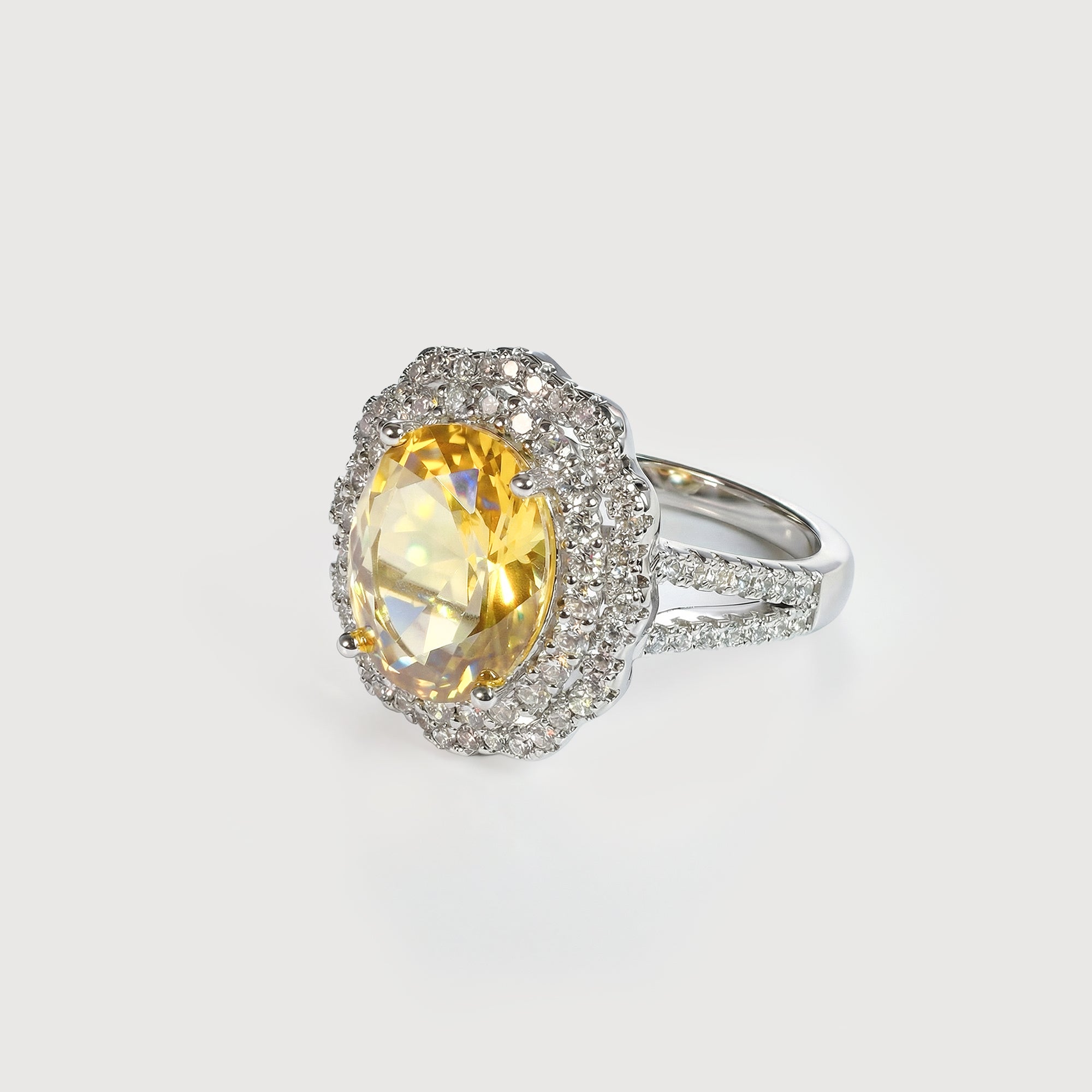 Yellow Zircon Halo Ring