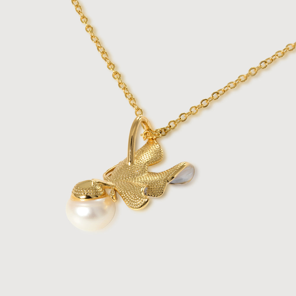 Golden Butterfly Pearl Necklace