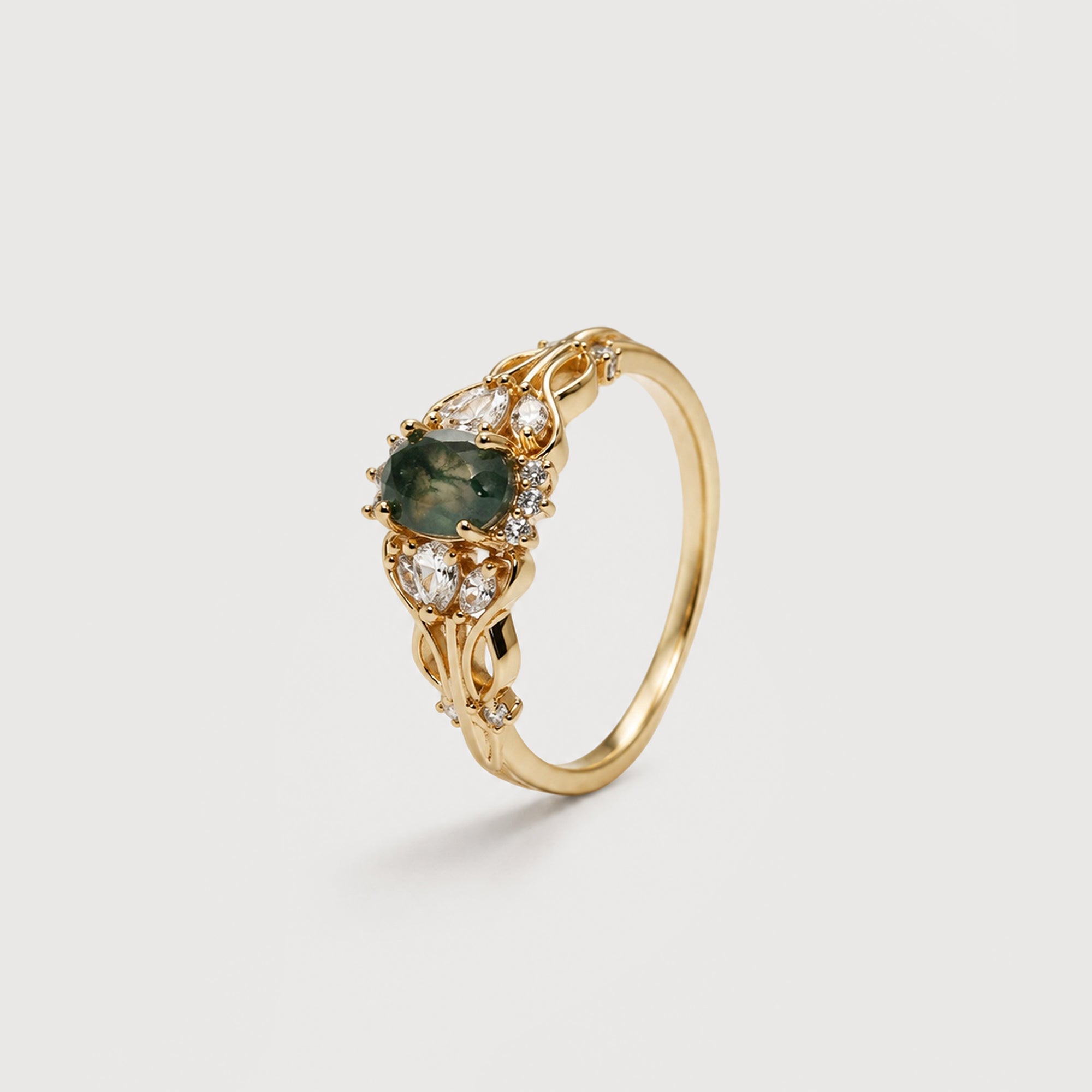 Moss Agate Halo Ring