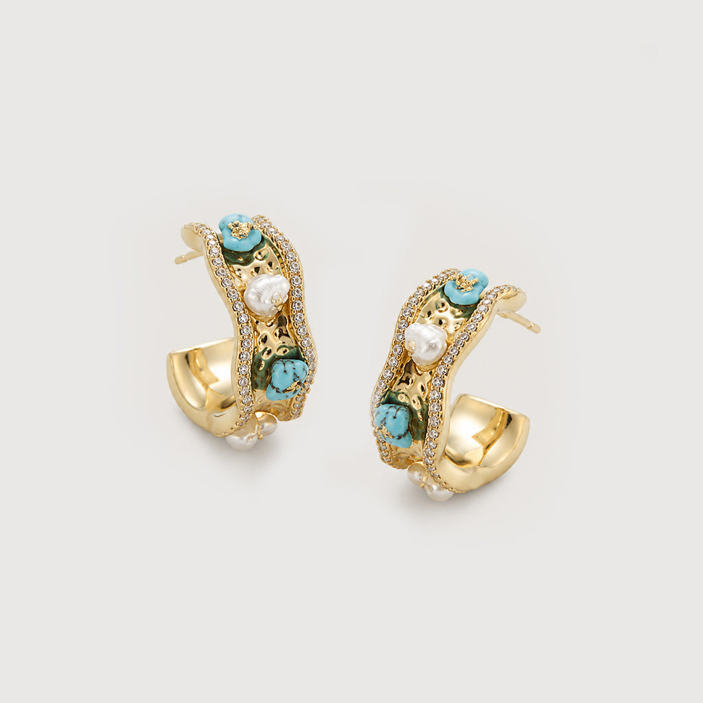Azure Pearl Hoop Earrings