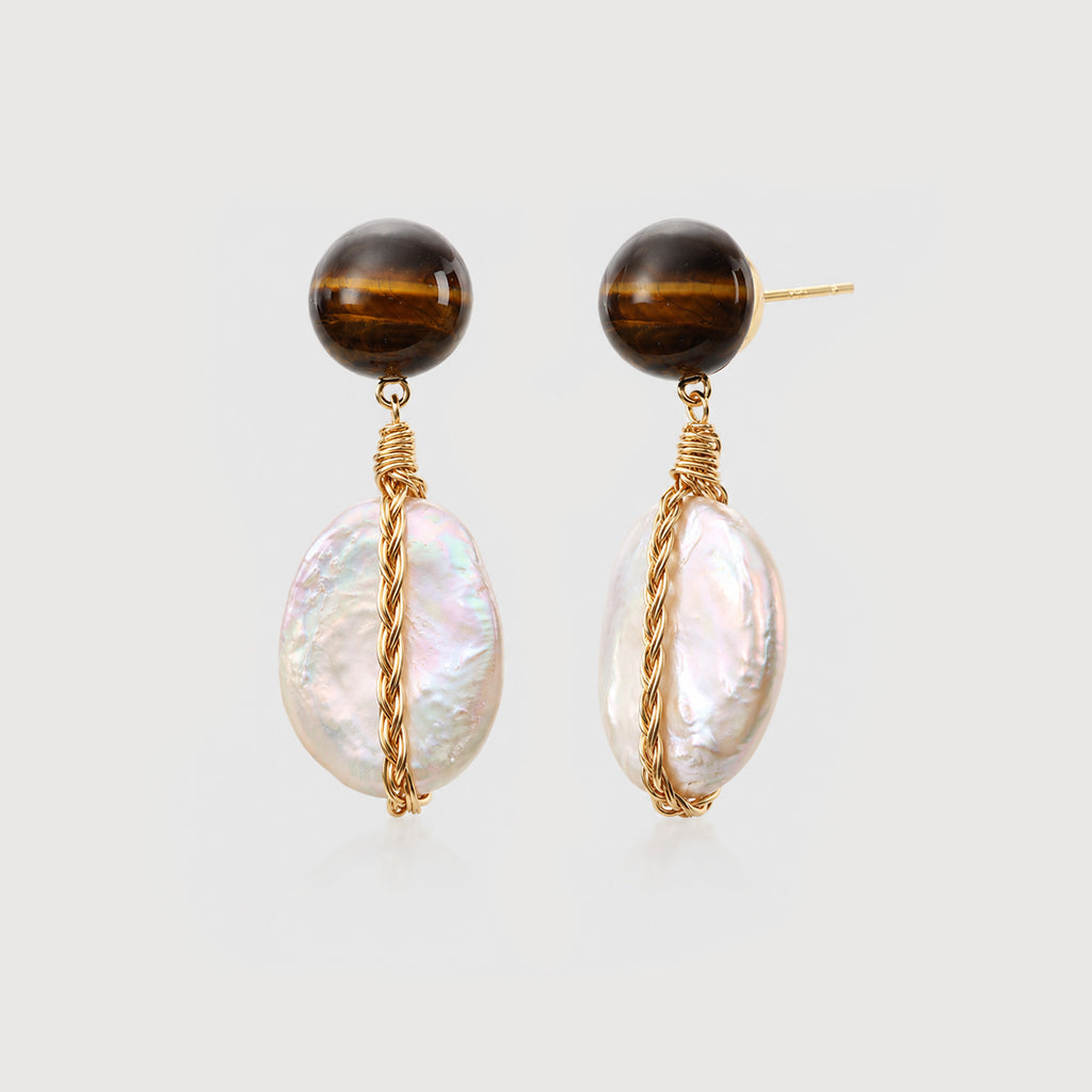 Tiger Pearl Drop Earrings