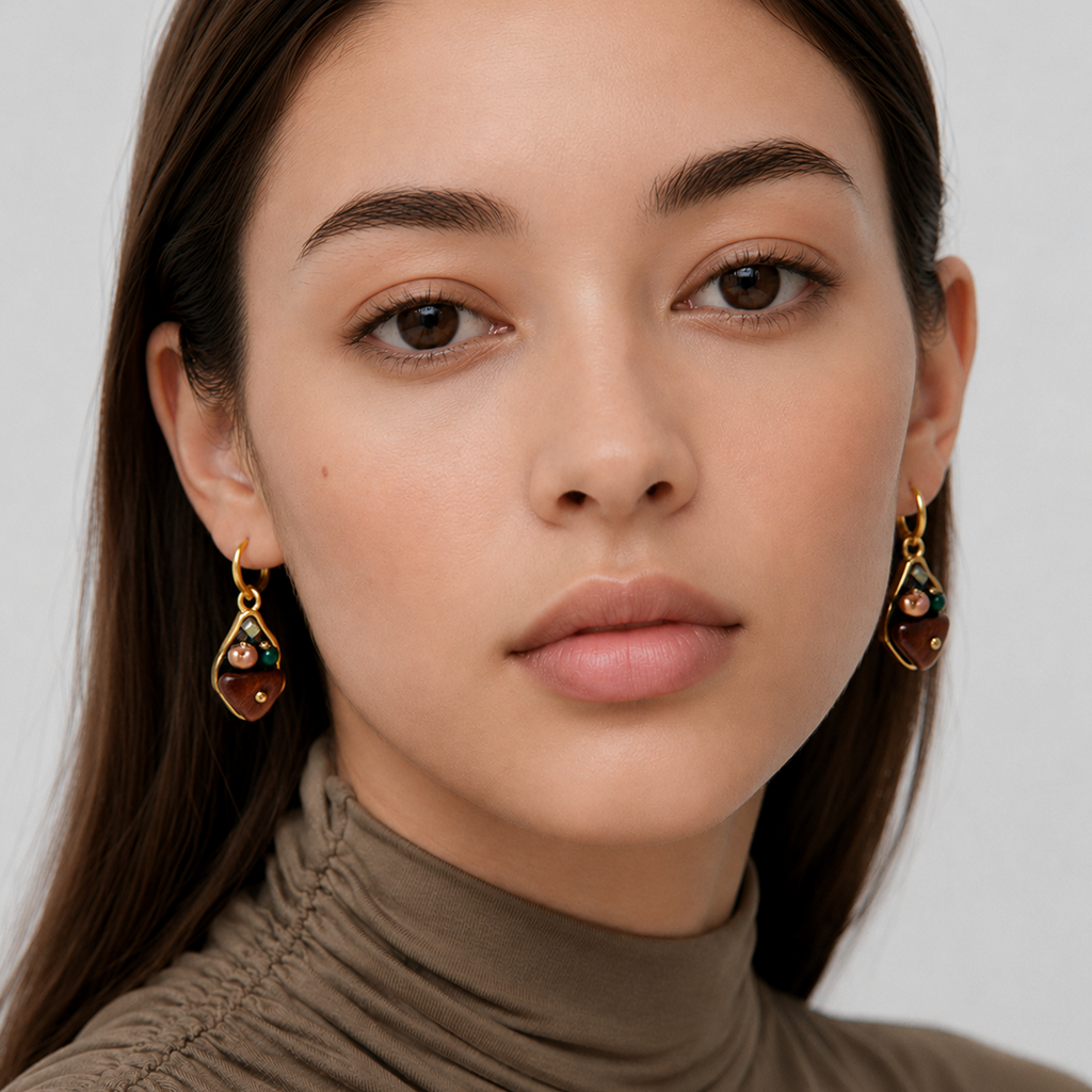 Pearl Wood Drop Hoops