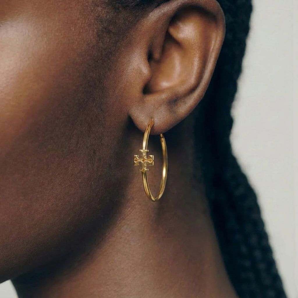 18K Gold-Plated Cross Hoop Earrings