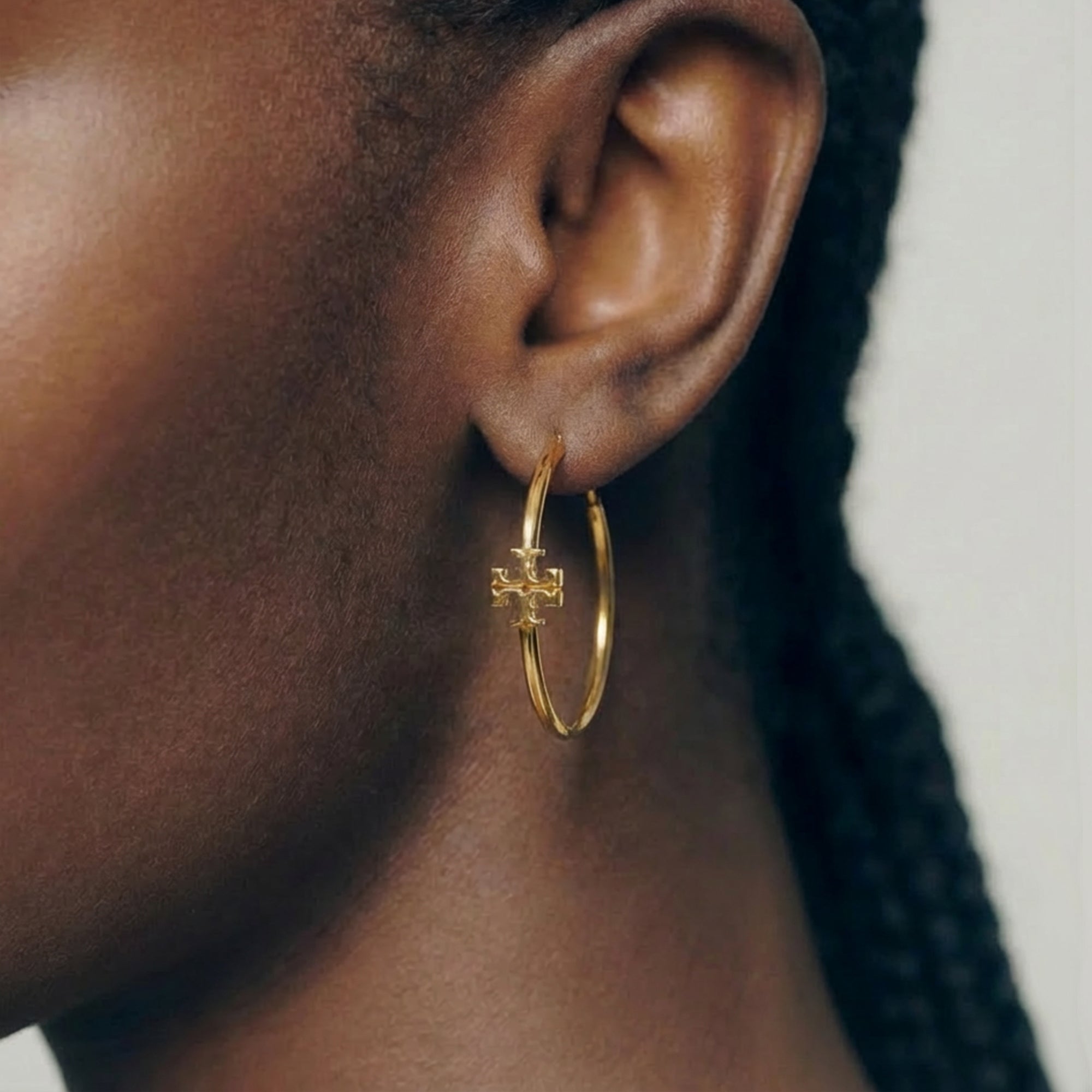18K Gold-Plated Cross Hoop Earrings