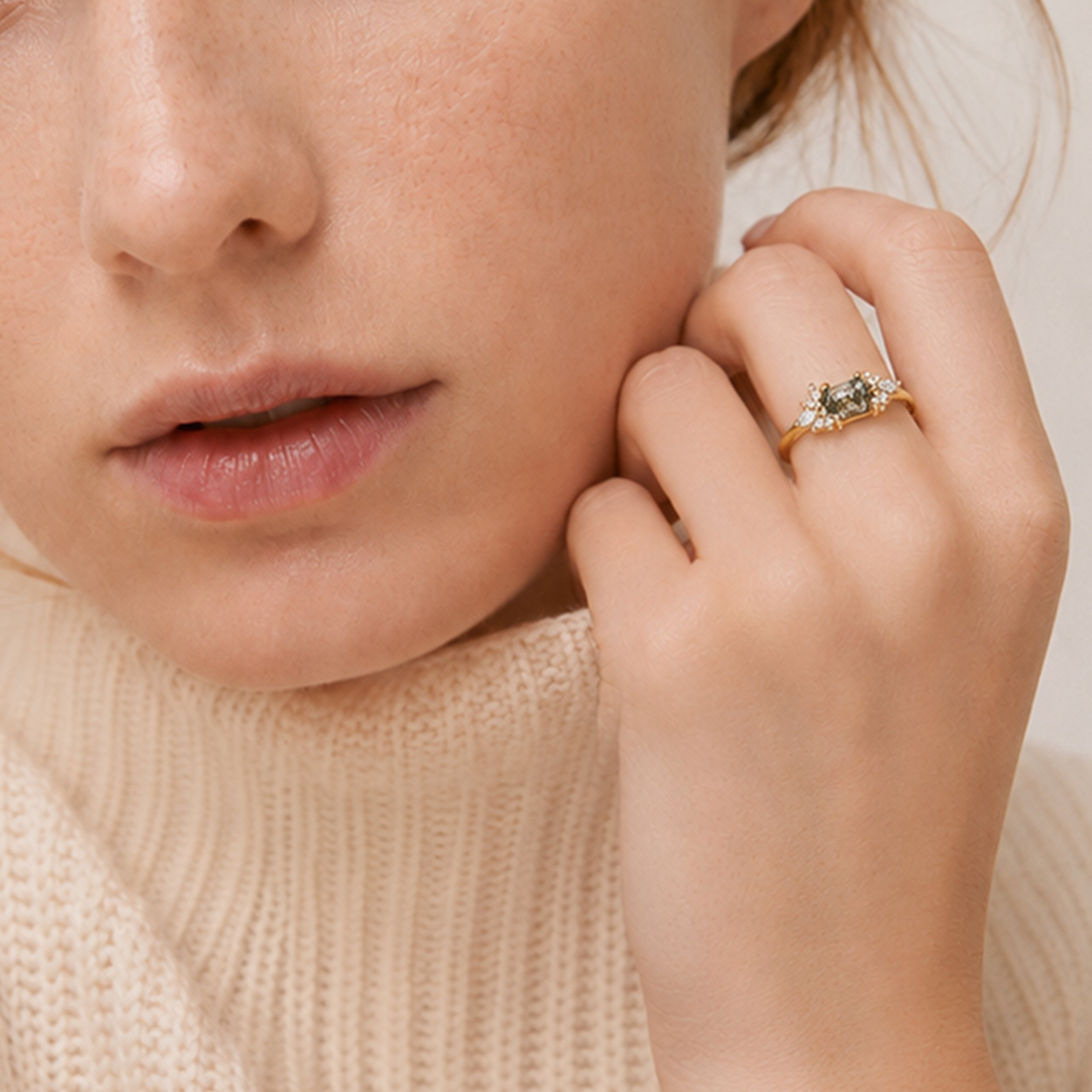 Green Moss Agate Gold Ring