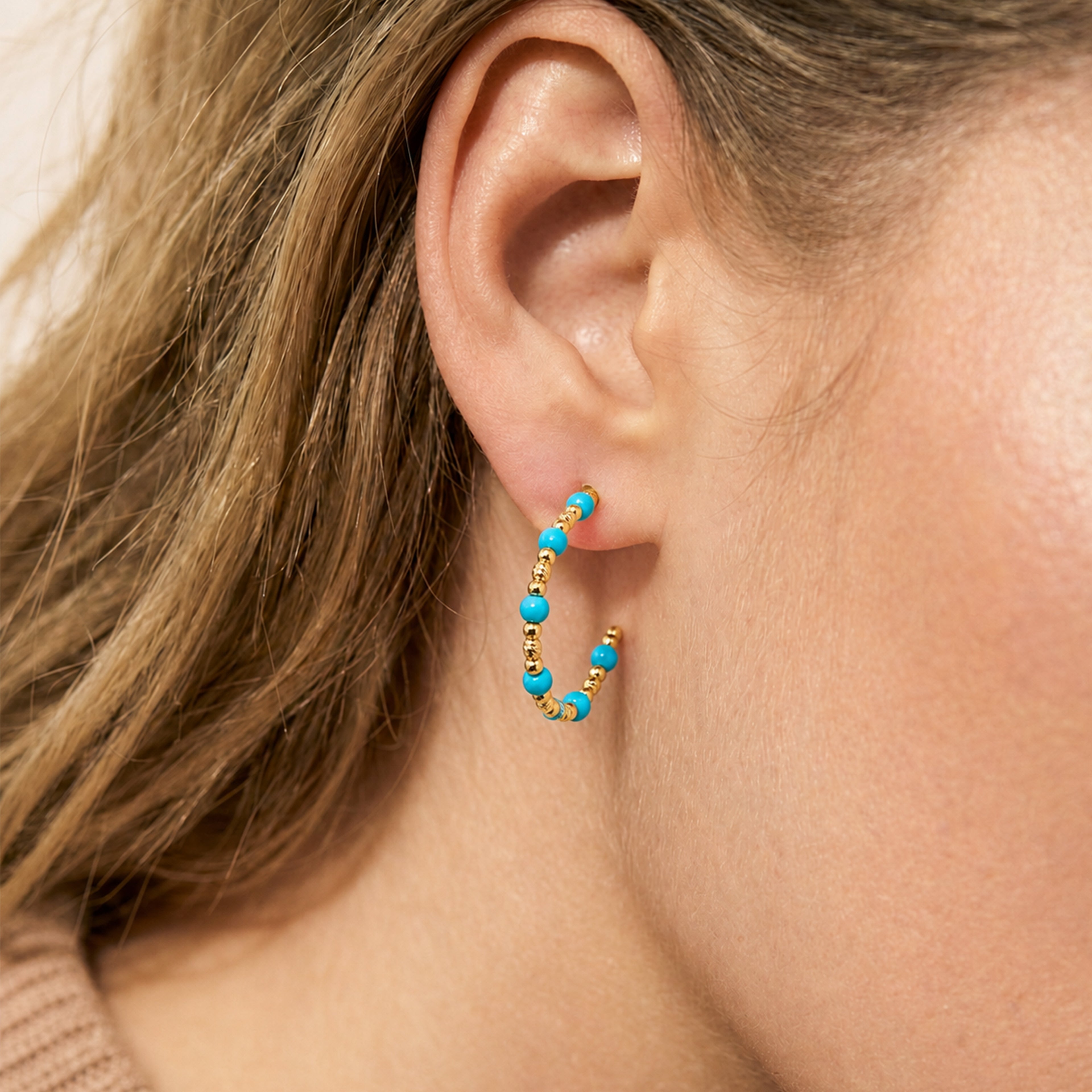 Turquoise Beaded Hoops