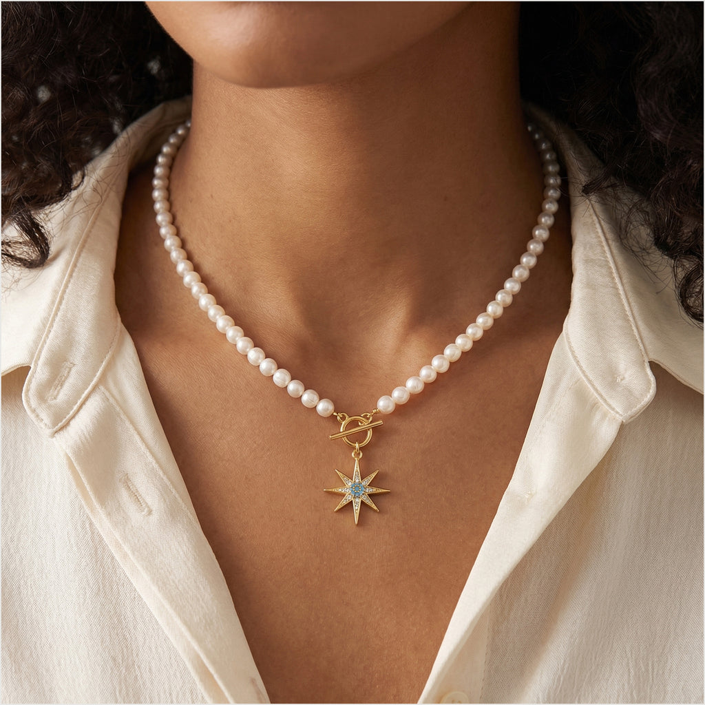 Elegante Collar de Perlas con Dije de Estrella