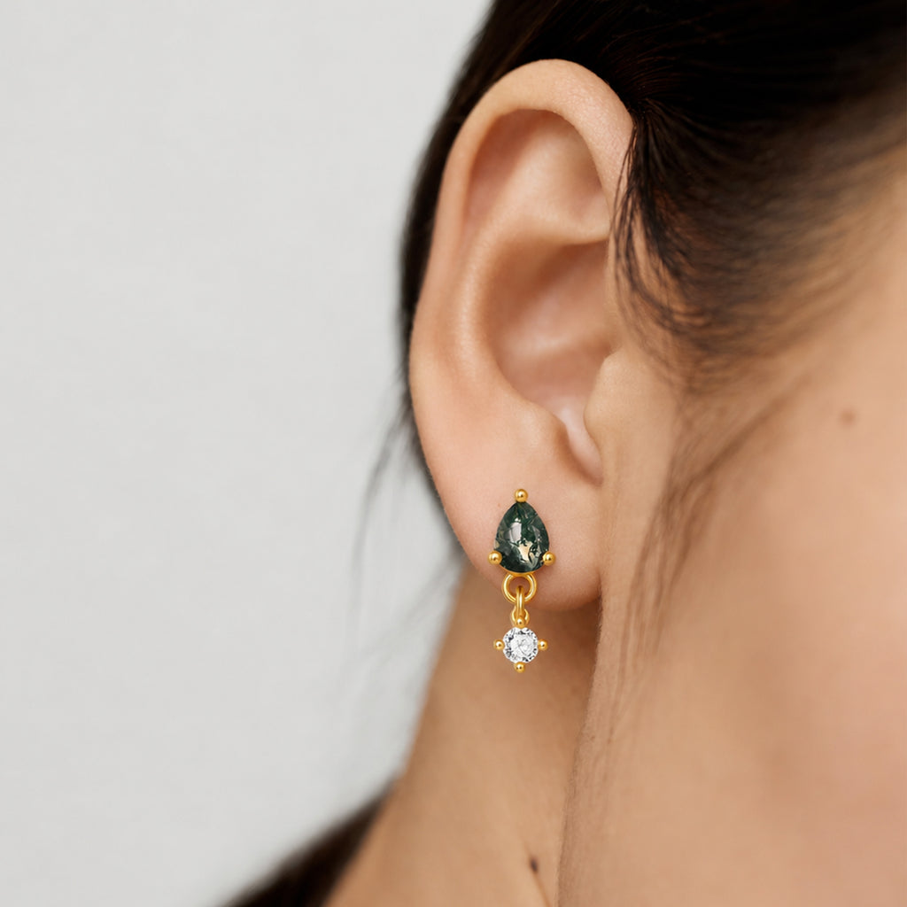Moss Agate Drop Studs