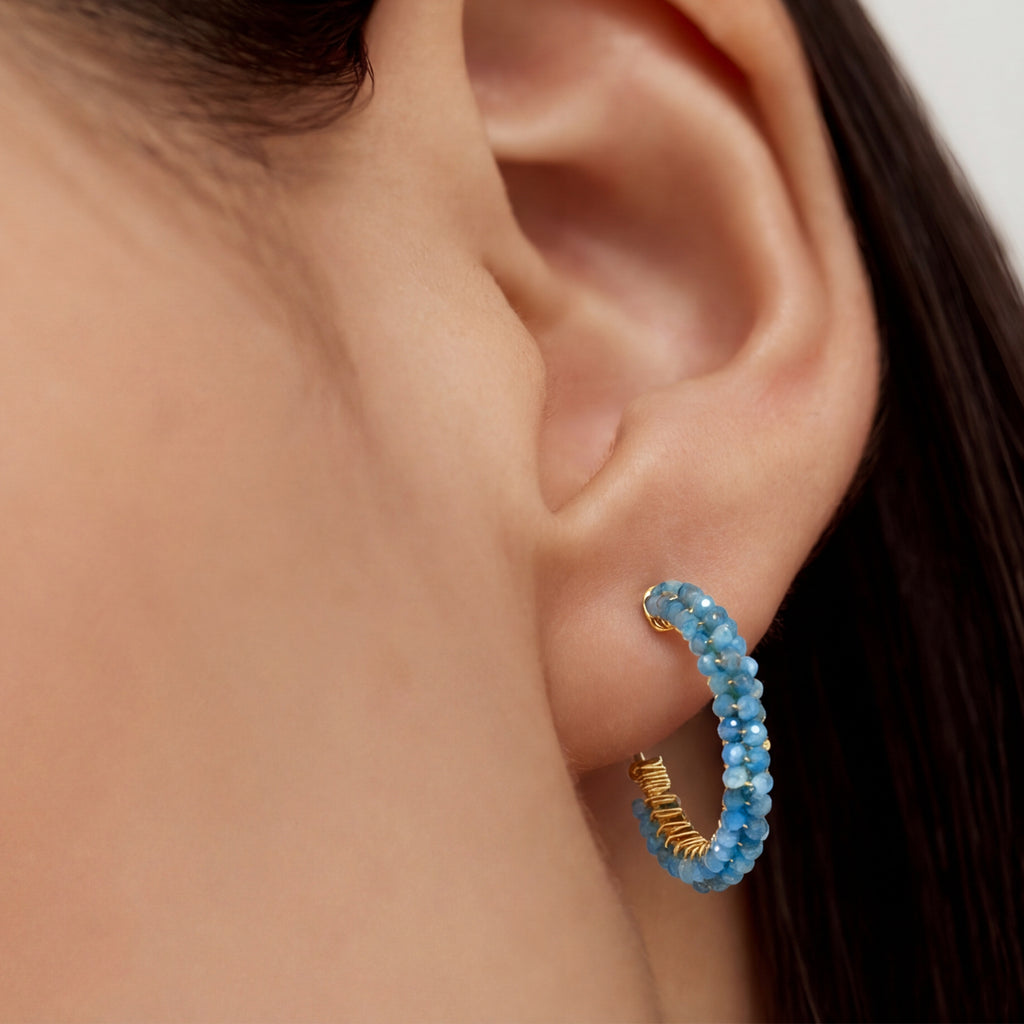 Blue Agate Hoop Earrings
