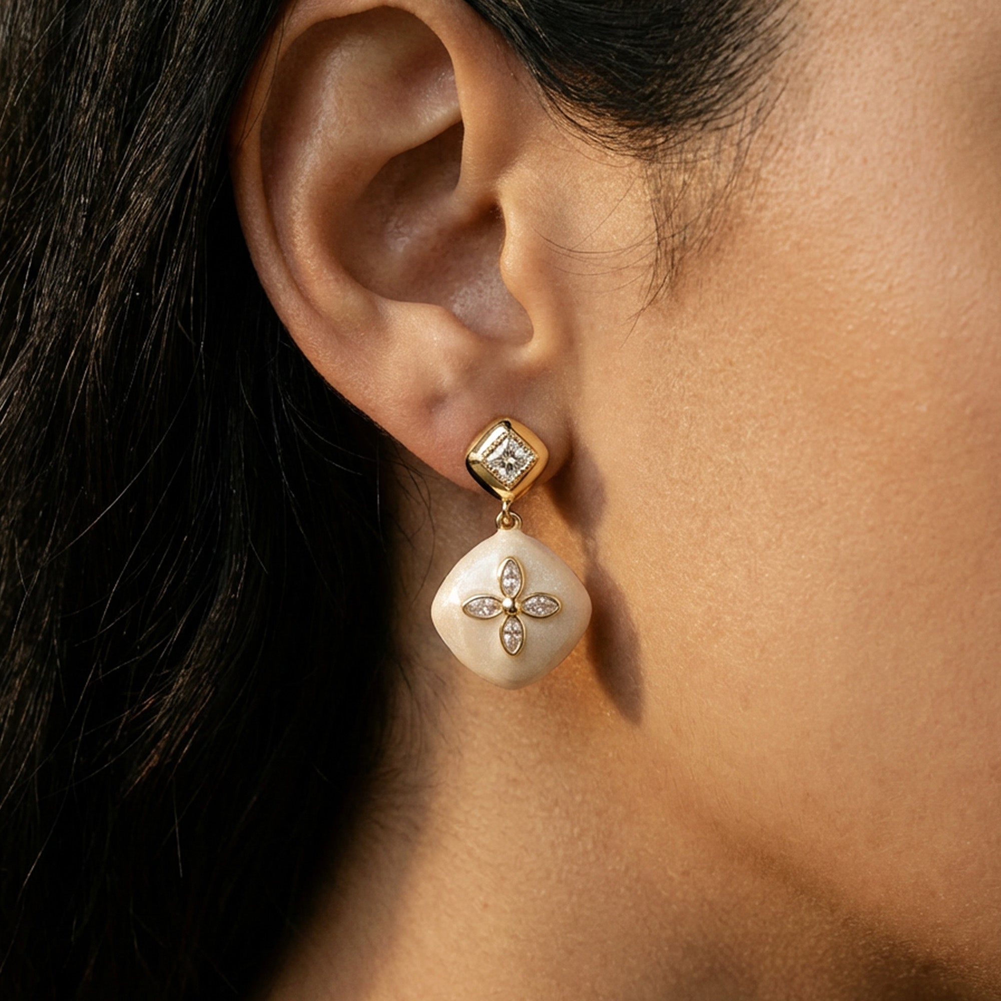 Gold Petal Drop Earrings